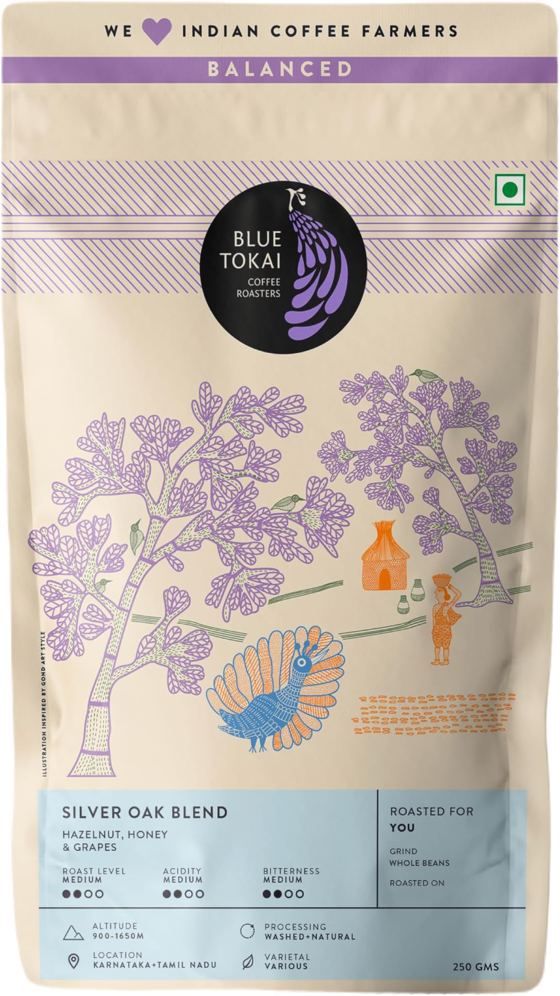 Silver Oak Cafe Blend - Medium Roast | Whole Beans 250 Gram | Rich & Smooth Coffee Blend | 100% Arabica Beans | Specialty Coffee | Freshly Roasted Coffee Beans