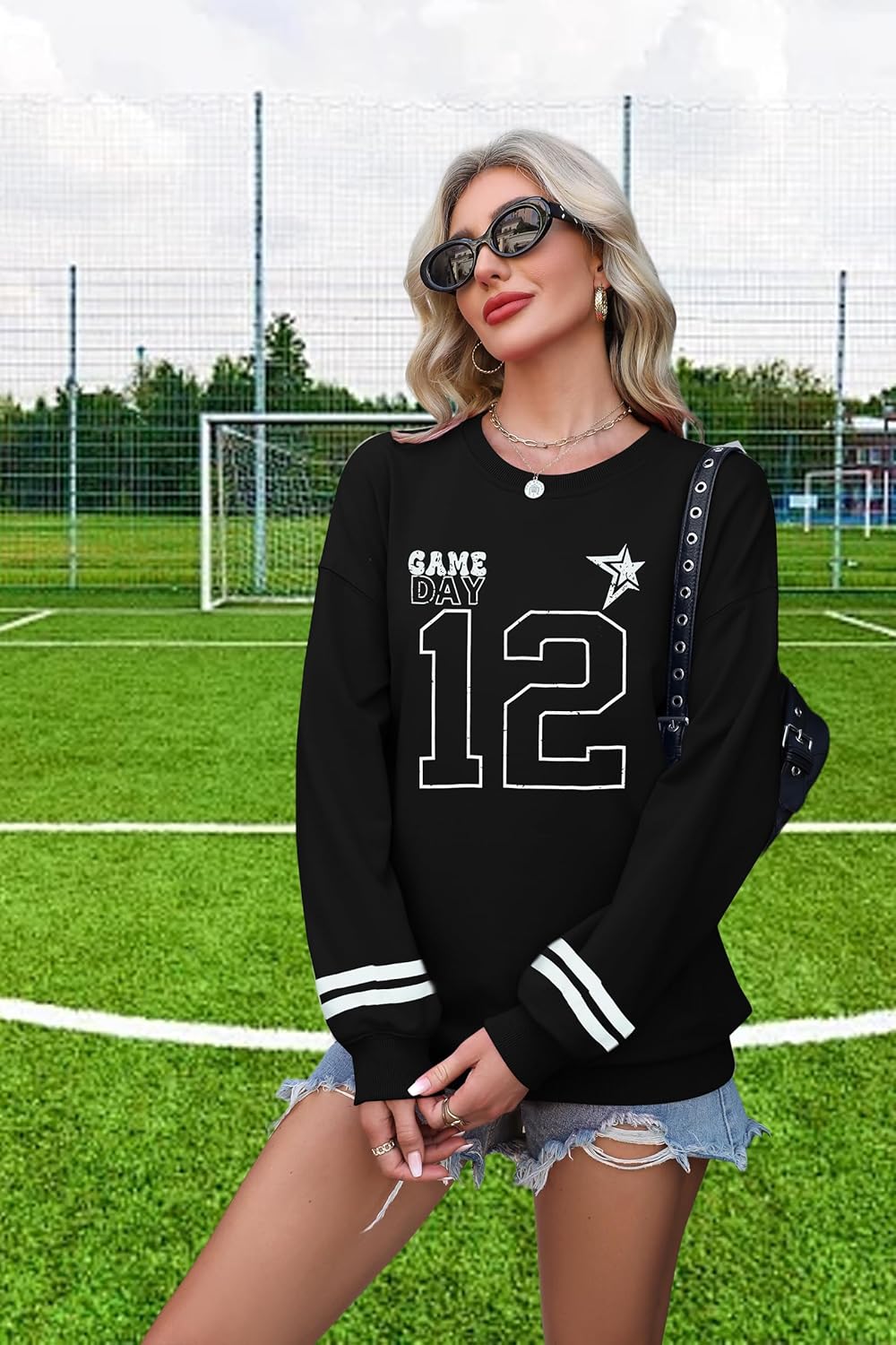 Game Day Sweatshirt Women Football Sweatshirts Funday Sunday Fall Pullover Football Fan Number Graphic Casual Tops - Image 2