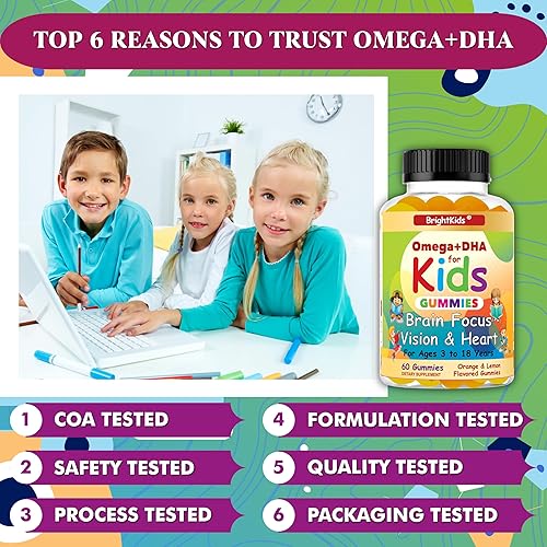 Miniatura 6 de BrightKids Gomitas Omega+DHA para niños y adolescentes – Vegetarianas, sin OMG para la concentración cerebral y apoyo de la memoria, gomitas Omega-3