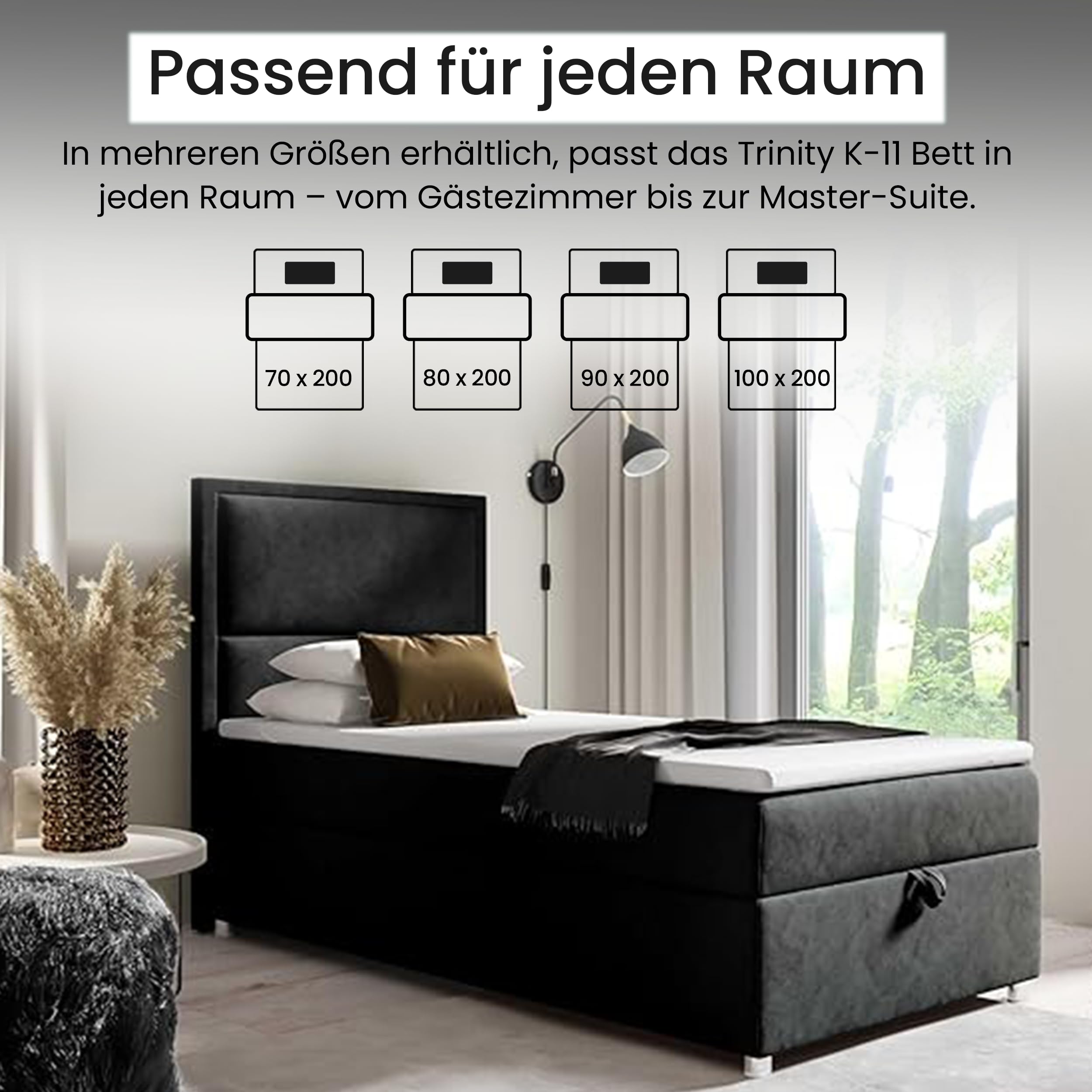 Boxspringbett Trinity k-11 mit 7-Zonen Bonell-Federkernmatratze | Boxspringbett 90x200 | Boxsprintbett mit Matratze Und Stauraum | Polsterbett 90x200 - Lieferung bis Bordsteinkante