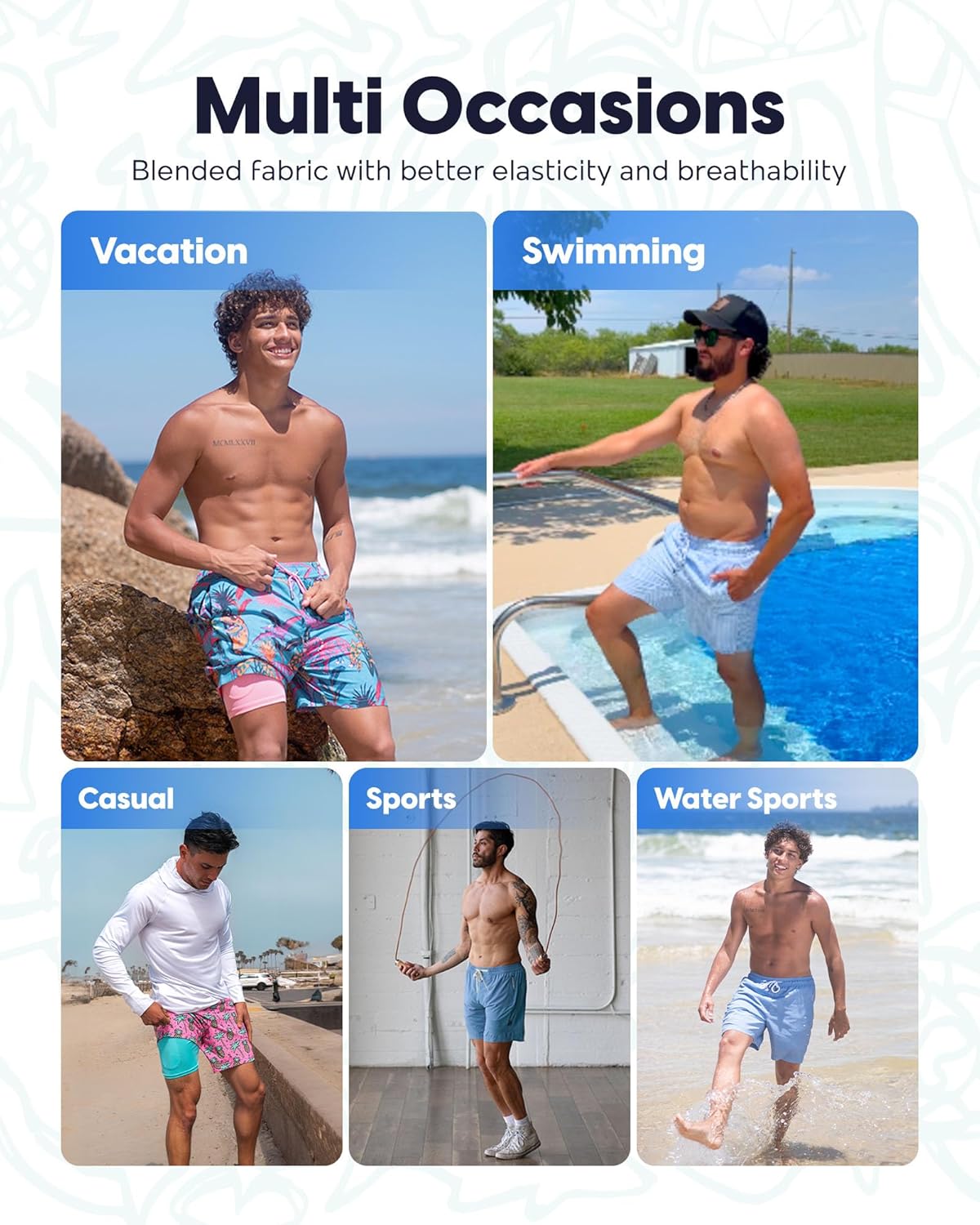 maamgic Mens Swim Trunks 7" Swim Shorts with Compression Liner Quick Dry Swimming Trunks Plaid Grain Bathing Suit - Image 5