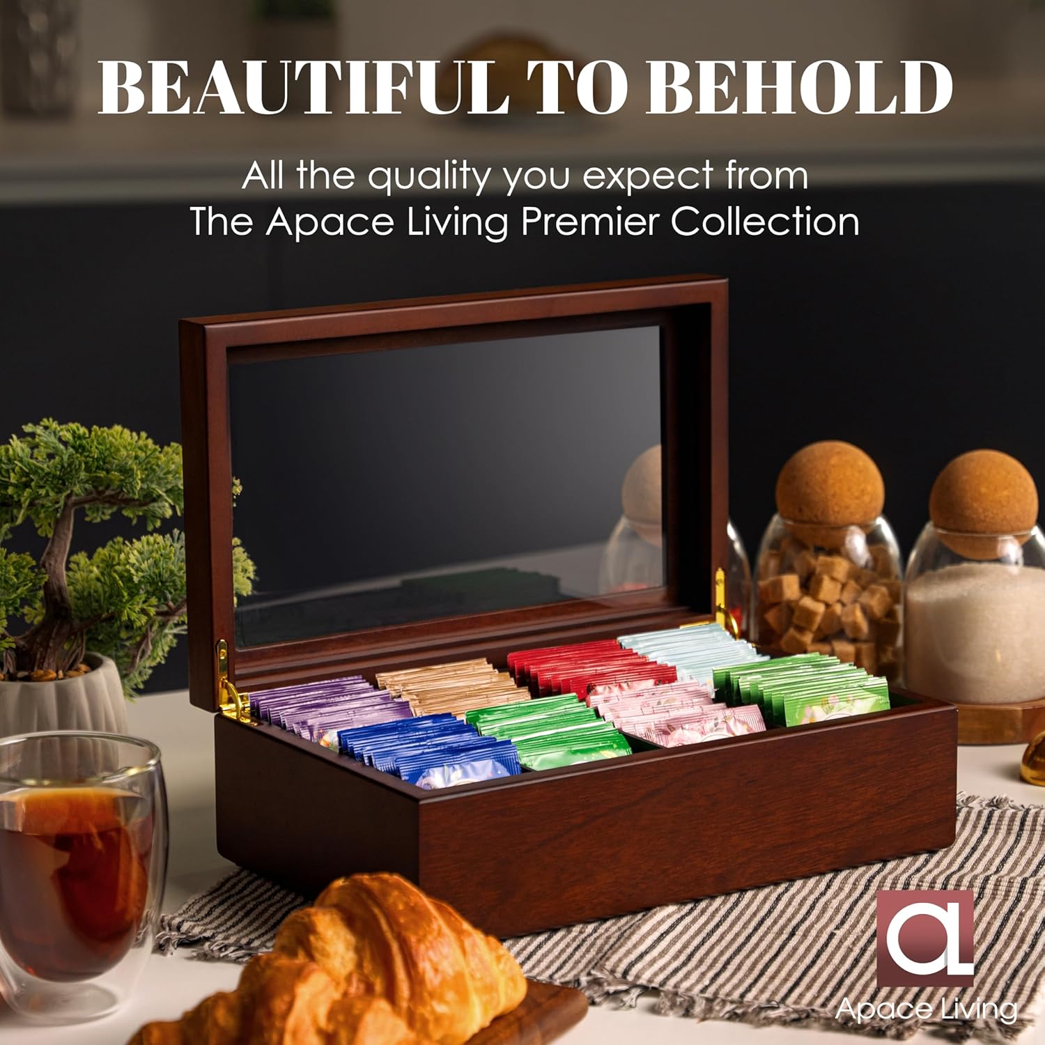 Apace Living Luxury Wooden Tea Box Organizer