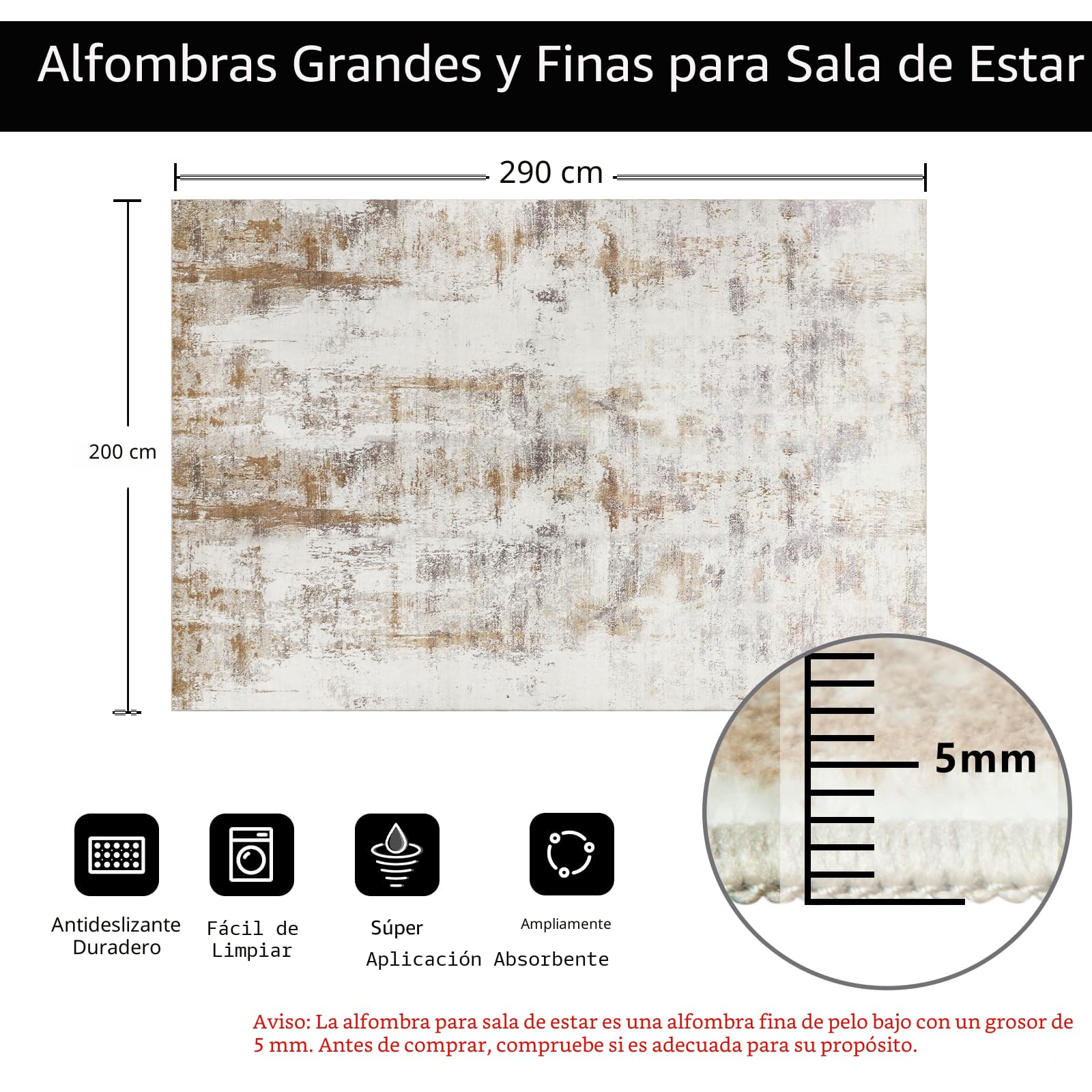Famibay Alfombras Salón Grande 200x290cm Beige Marrón Alfombras de Habitación Lavables Alfombra Dormitorio Pelo Corto Suave Abstracta Moderna Antideslizante para Salón Dormitorio Comedor