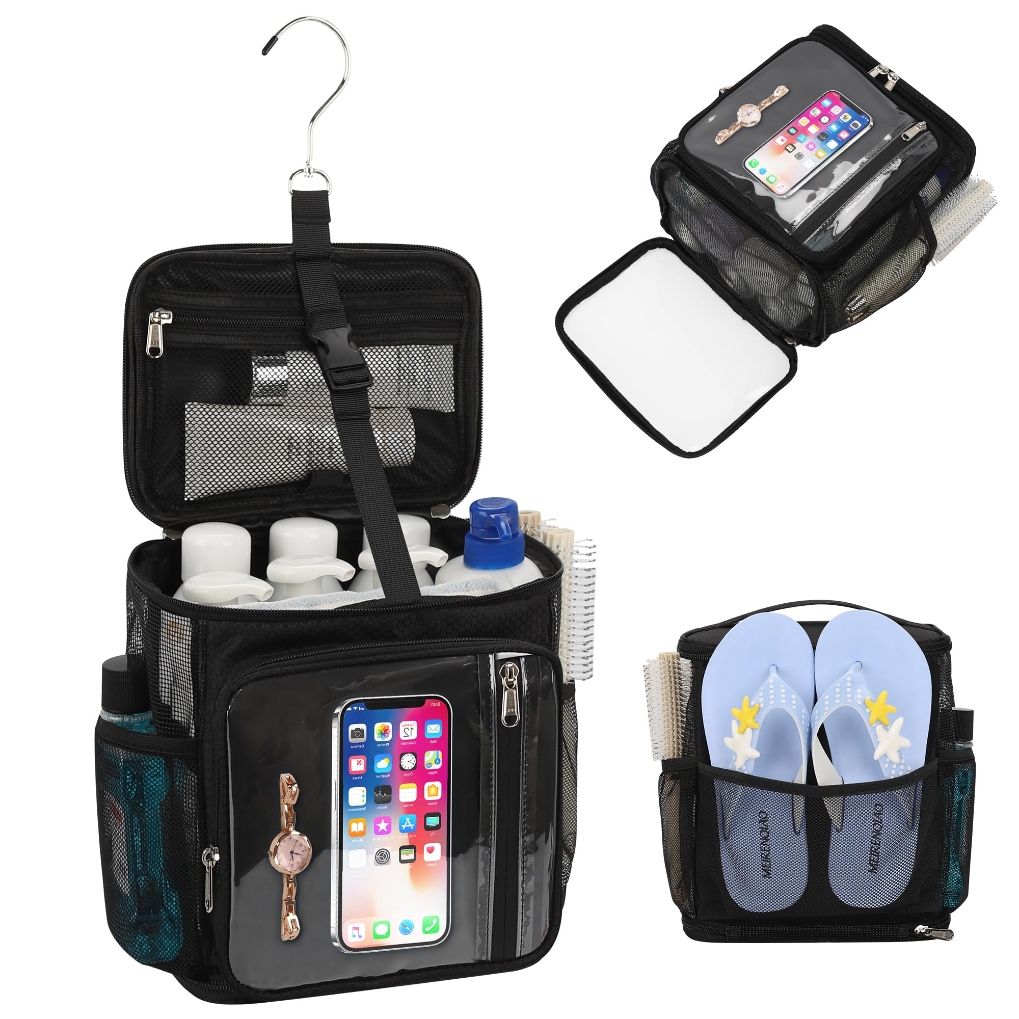 CUBETASTIC Hanging Shower Caddy Portable Bag - Quick Dry Shower Tote for Dorm College Essentials Water-Resistant Travel Toiletry