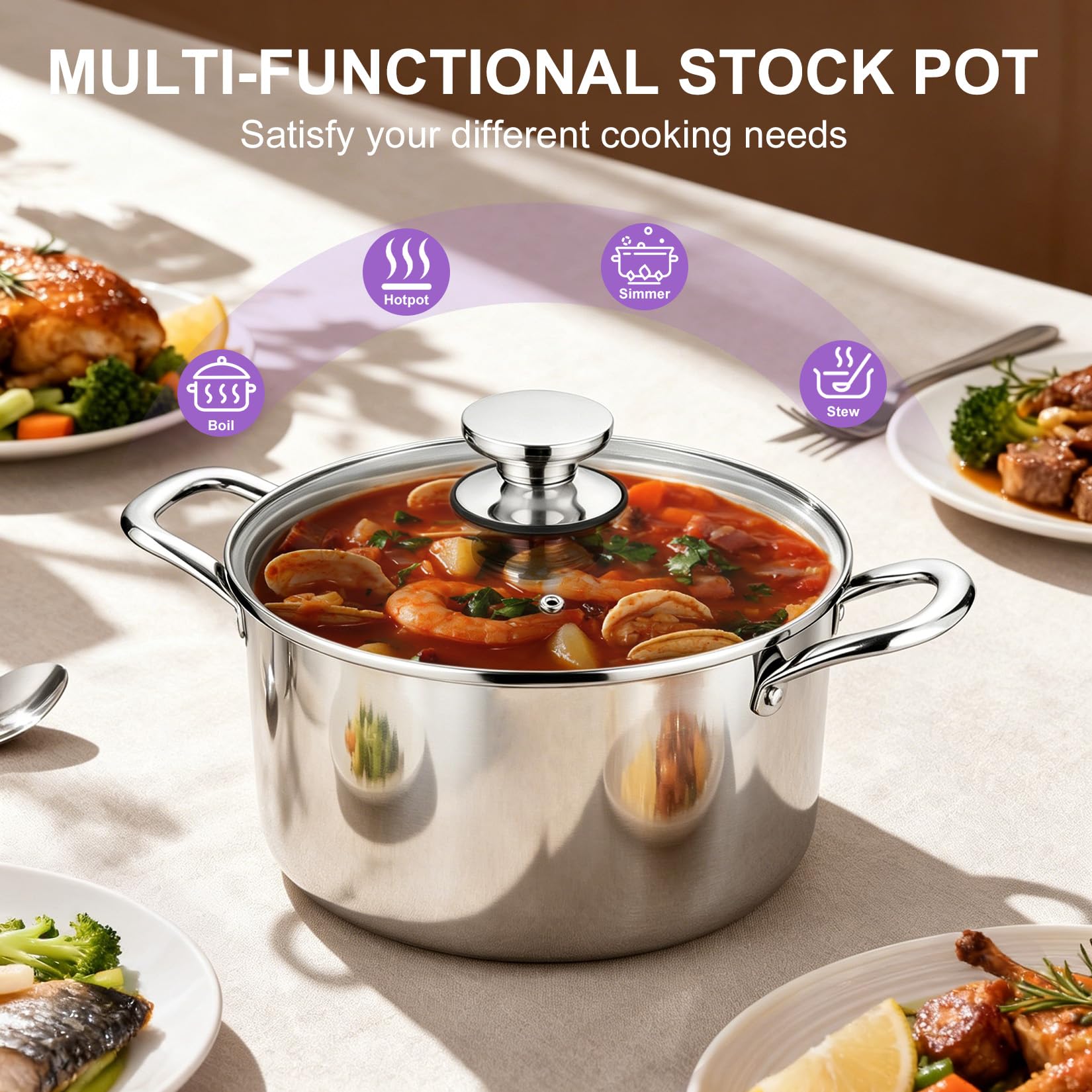 Amazon.com: P&P CHEF 5 Quart Tri-Ply Stainless Steel Stock Pot, 5