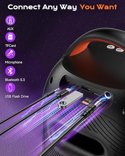 Miniatura 6 de Altavoz Bluetooth para fiestas de hasta 40 W de pico de sonido, luces LED dinámicas, 8 colores vibrantes y 5 modos de luz, ranura micro SD, entrada