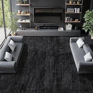 Washable Rug 10x12 Area Rugs for Living Room - Stain Resistant Non-Slip Backing Boho Rug for Bedroom,Durable & Ultra-Thin Vintage Large Area Rug(10x12,Black)