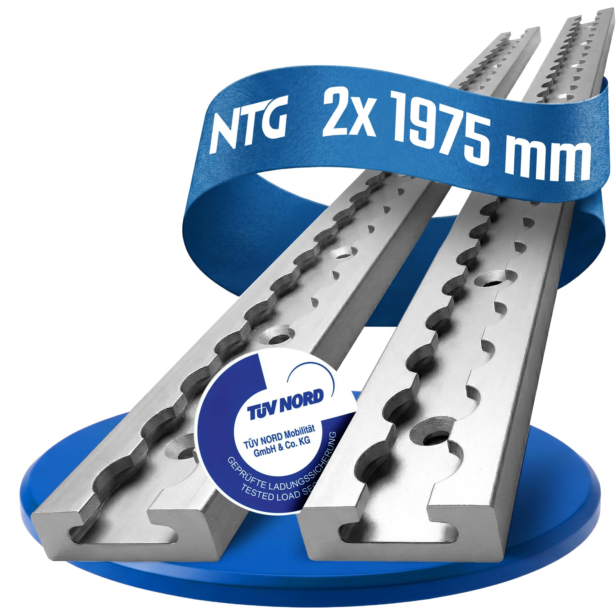 NTG Binario per airline, 2 pezzi, 2 m/1975 mm, rettangolare, in alluminio, certificato TÜV, accessorio per rimorchio, fissaggio del carico, guida in alluminio, per camion, furgoni – con fori, argento