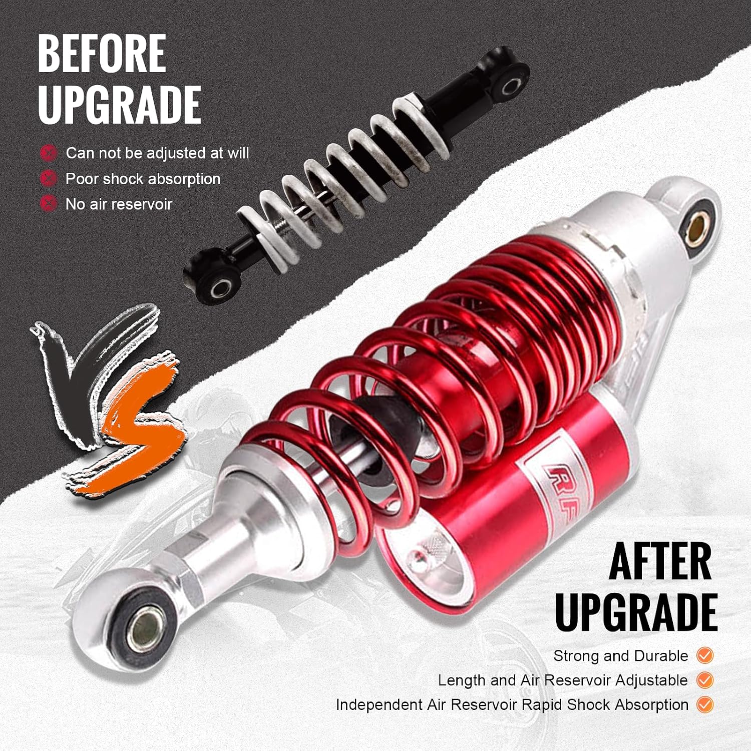 280MM 11Inch Motorcycle Round Air Shock Absorbers Universal for Kawasaki for HONDA for Suzuki Street Bike, Red