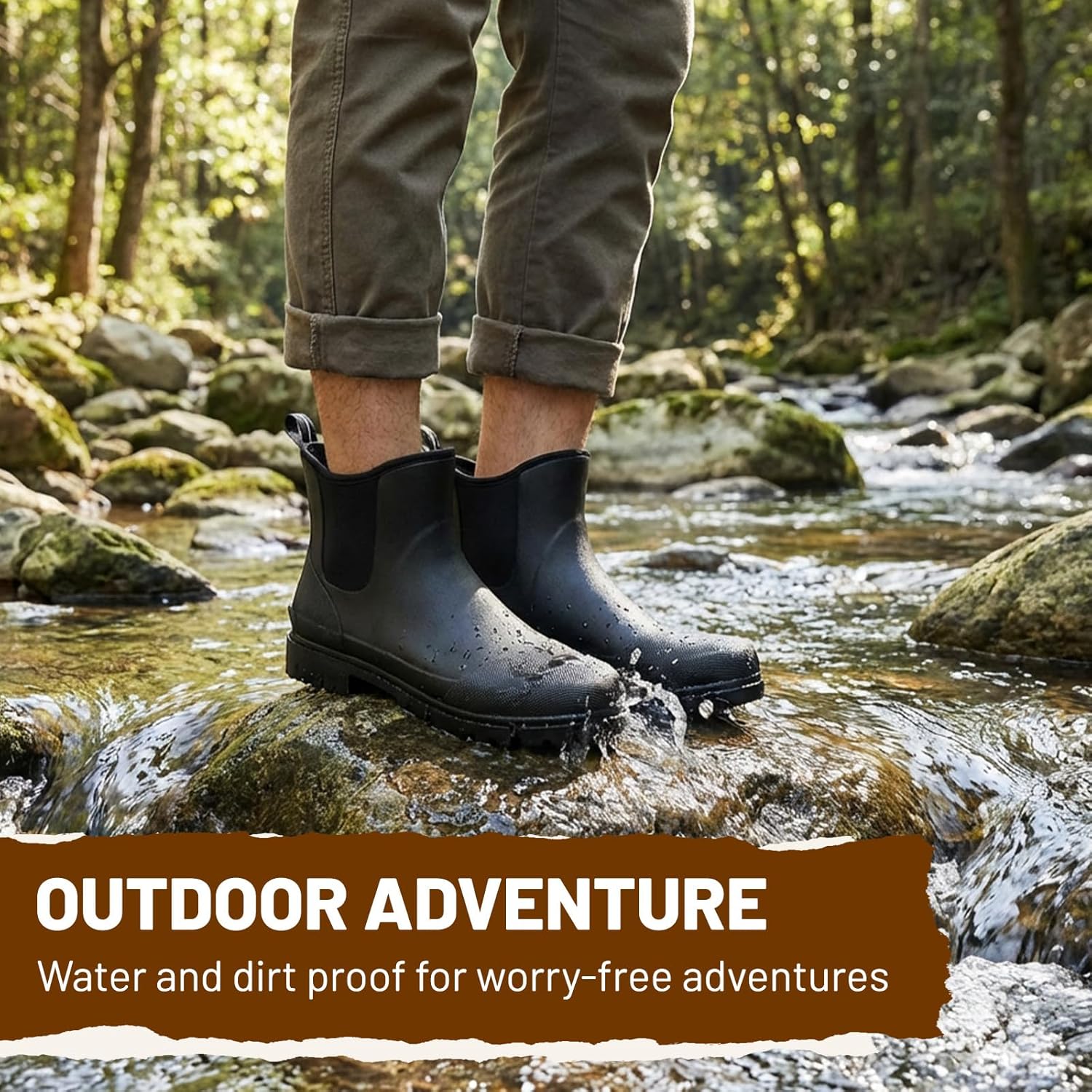 FURUIAN Men's Steel Toe Rain Boots Ankle Rubber Work Boots Chelsea Rain Boots Waterproof Steel Toe Muck Boots Non Slip Construction Shoes for Agriculture, Industrial Working, Hunting