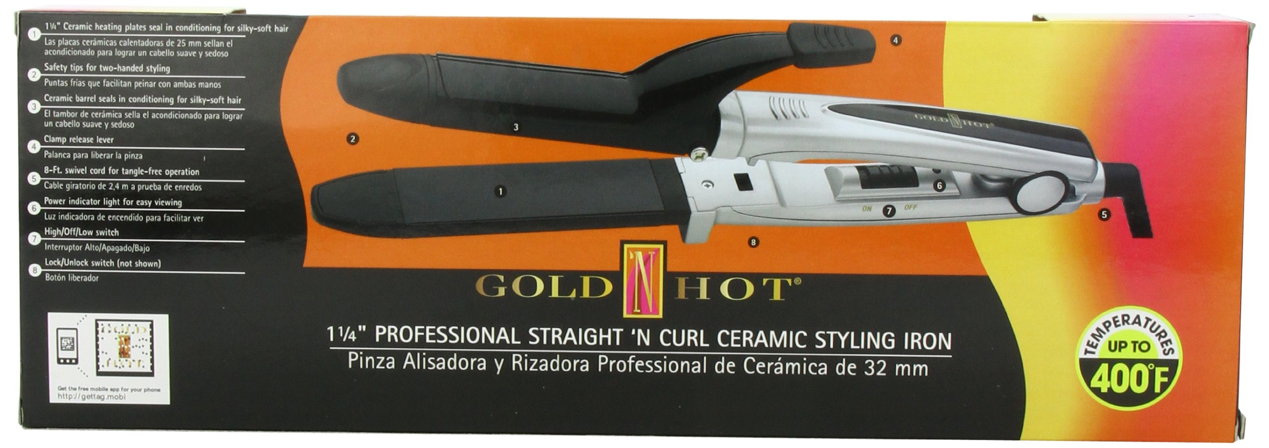 Gold 'N Hot Professional Straight 'N Curl Ceramic Styling Iron, 1-1/4 Inch