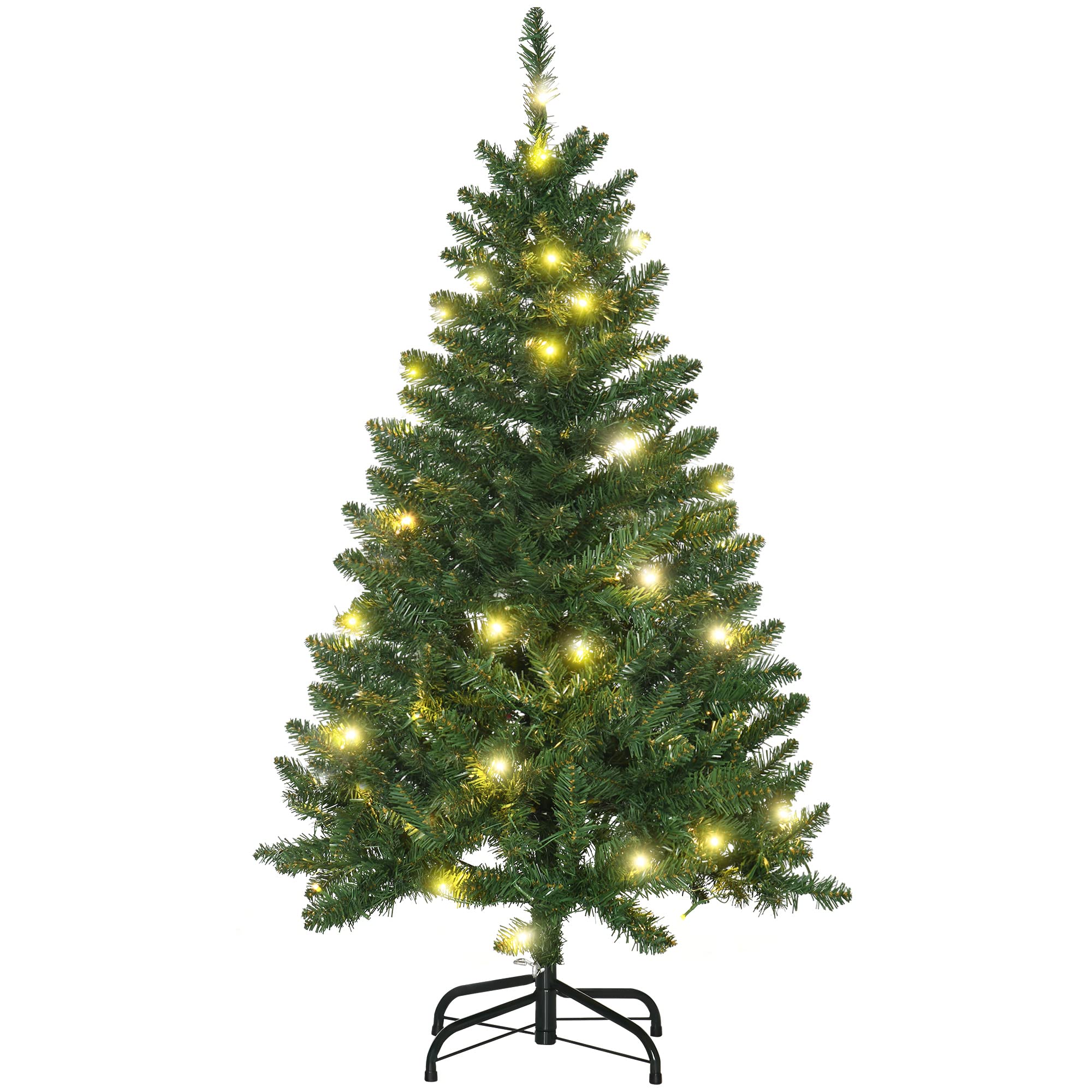 Homcom Unisex Green Prelit Artificial Christmas Tree W/ Warm White Light Xmas Decoration In 4Ft