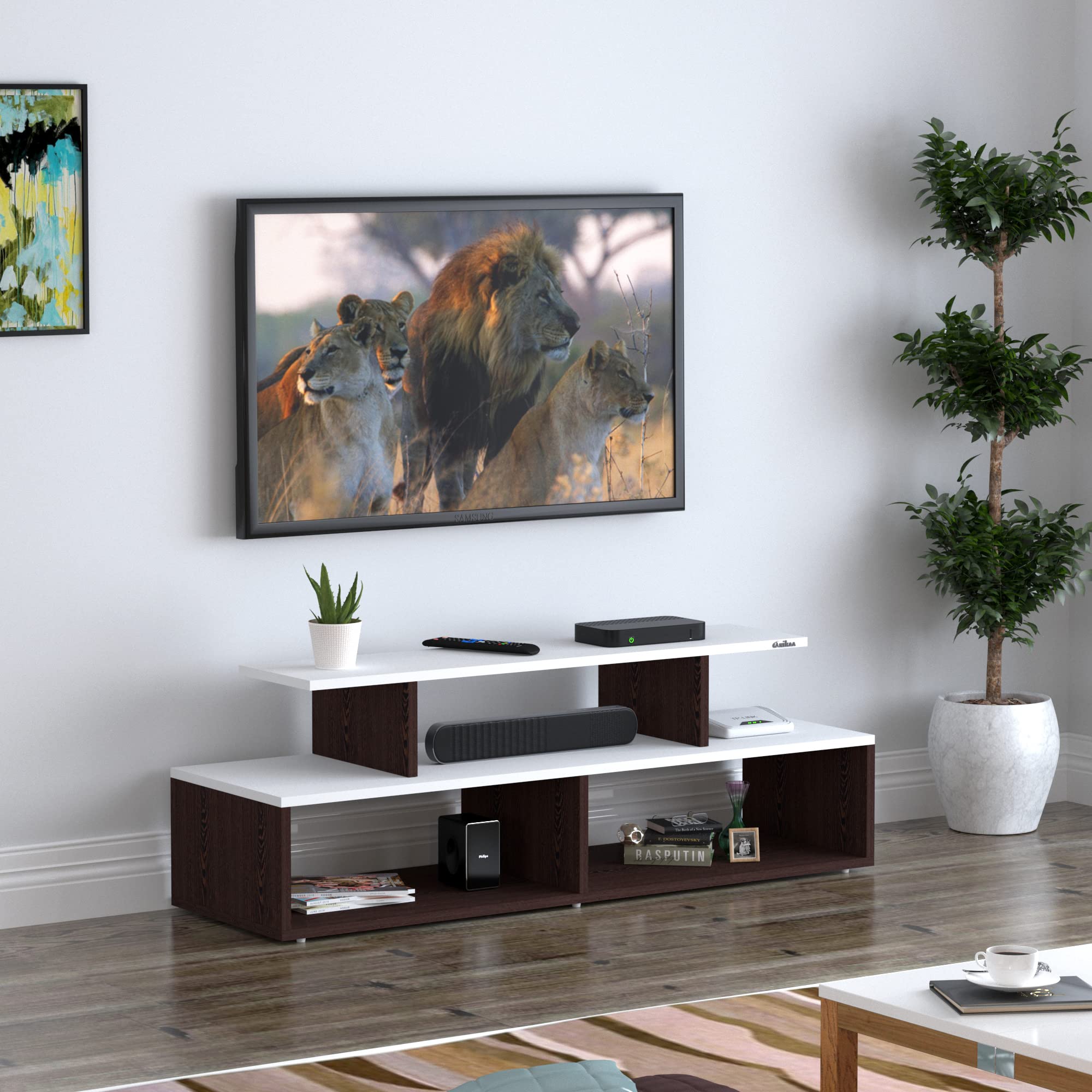 Anikaa Melina Engineered Wood TV Unit/TV Stand/Floor Standing TV Unit/TV Cabinet/TV Entertainment Unit (Wenge White)- Ideal for Upto 55"(D.I.Y)