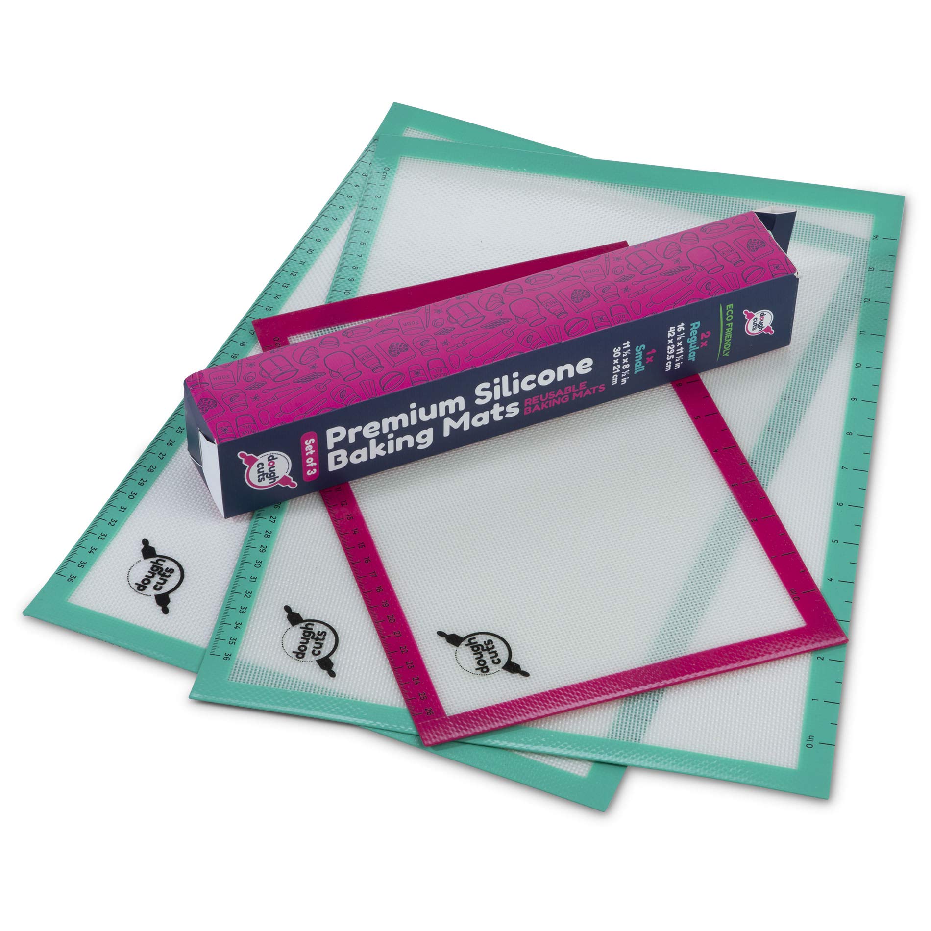 Silicone Baking Mats Set of 3 - Non Stick Silicone Baking Mats Half Sheet & Quarter Sheets Liner Set - Reusable, Non-Toxic, BPA Free Rolling Pan and Cookie Sheet Liners, Small and Large