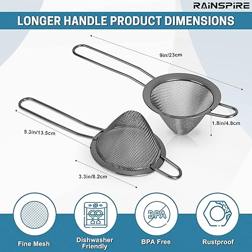 Miniatura 2 de Rainspire Colador pequeño de acero inoxidable de malla fina, mini colador de cóctel para cócteles, té, hierbas, café y bebidas, colador de té con