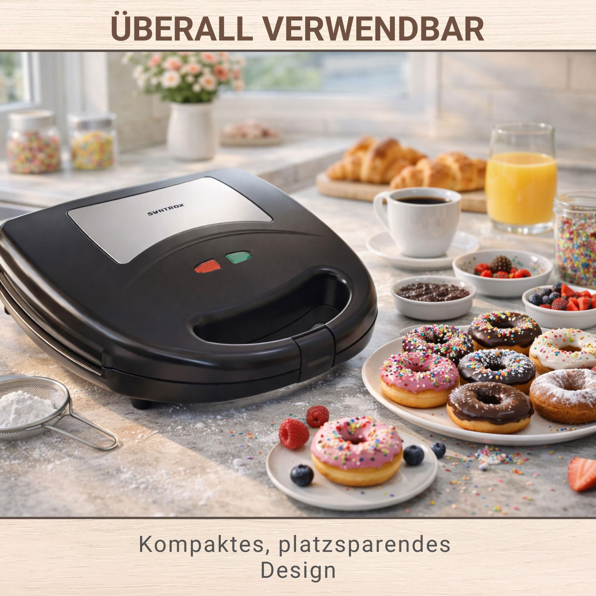 Syntrox Germany Edelstahl Maker Donutmaker Chefmaker SM-1300W Donut mit herausnehmbaren Backplatten