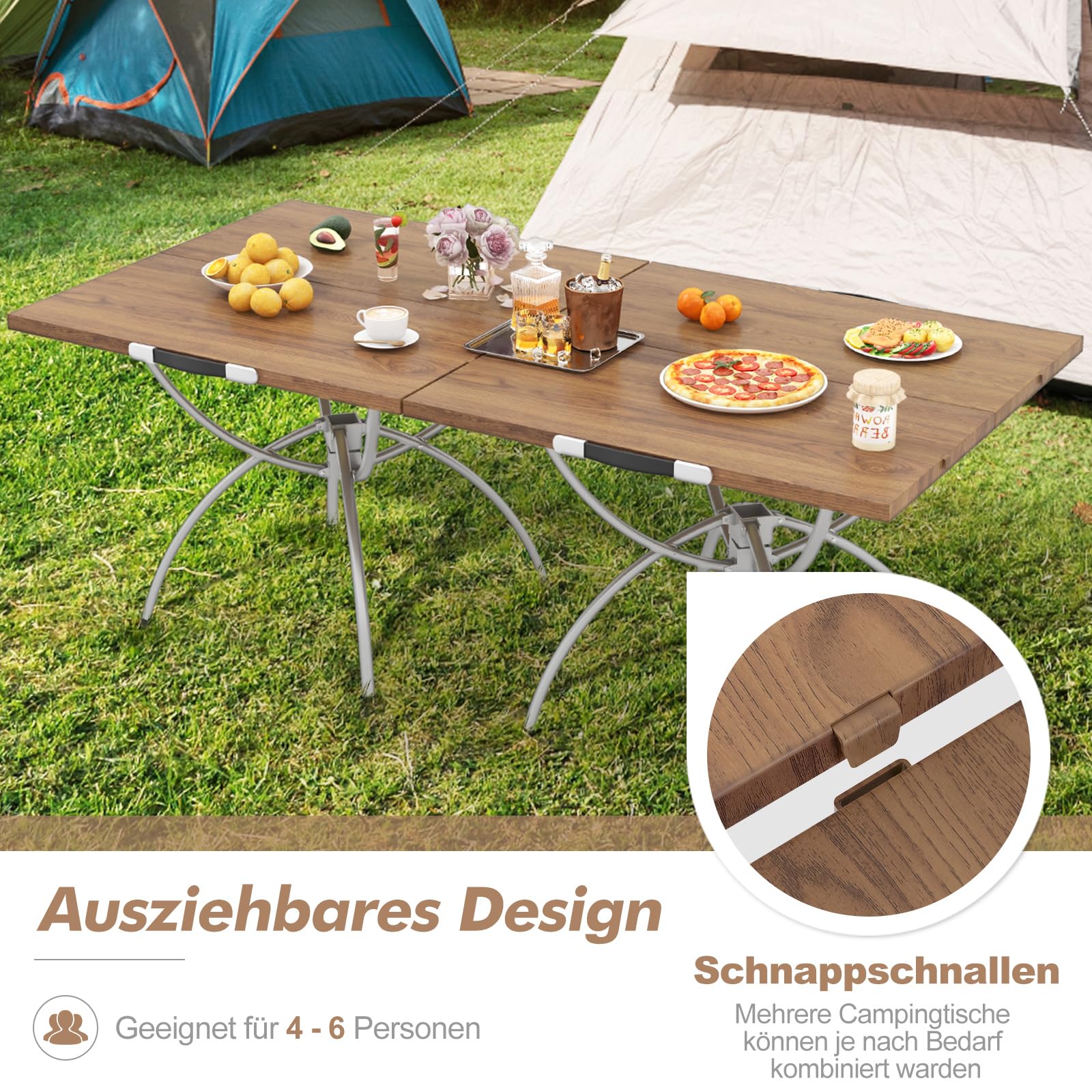 COSTWAY Campingtisch Klappbar - Aluminium Tischplatte Mit Netzkorb, 100kg Belastbar