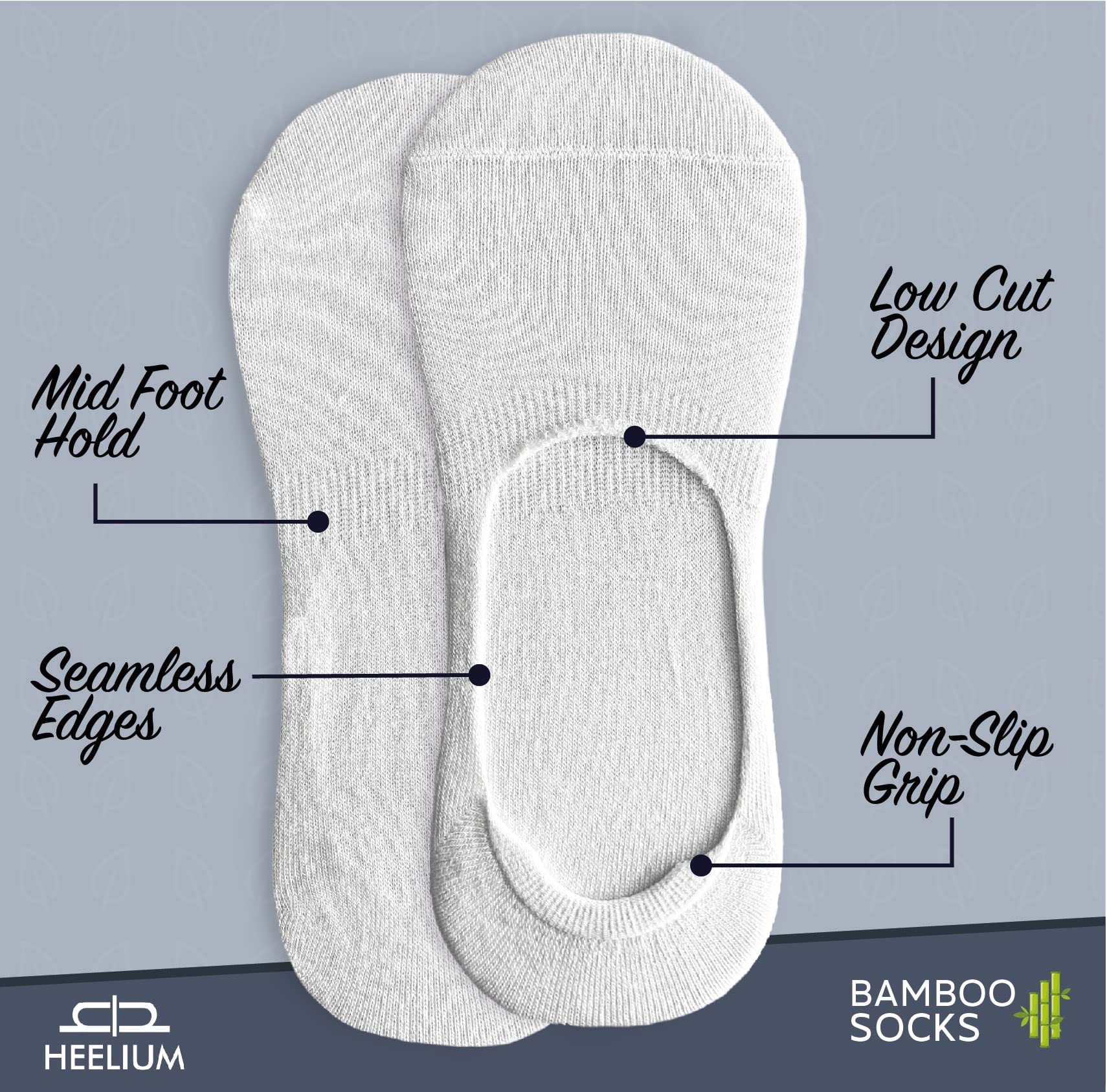 HEELIUM Bamboo No Show Socks for Men | Odour Free & Breathable | 3X Softer Than Cotton Socks | Low Cut Socks | Size (UK 6-10), black off white navy blue - Image 3 thumbnail
