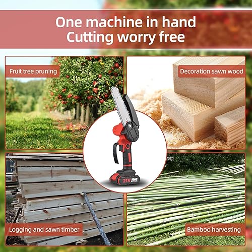 Miniatura 8 de Mini motosierra eléctrica portátil de 4 pulgadas y 6 pulgadas inalámbrica con 2 cadenas, 2 baterías, tijeras de podar de mano para ramas de árboles,