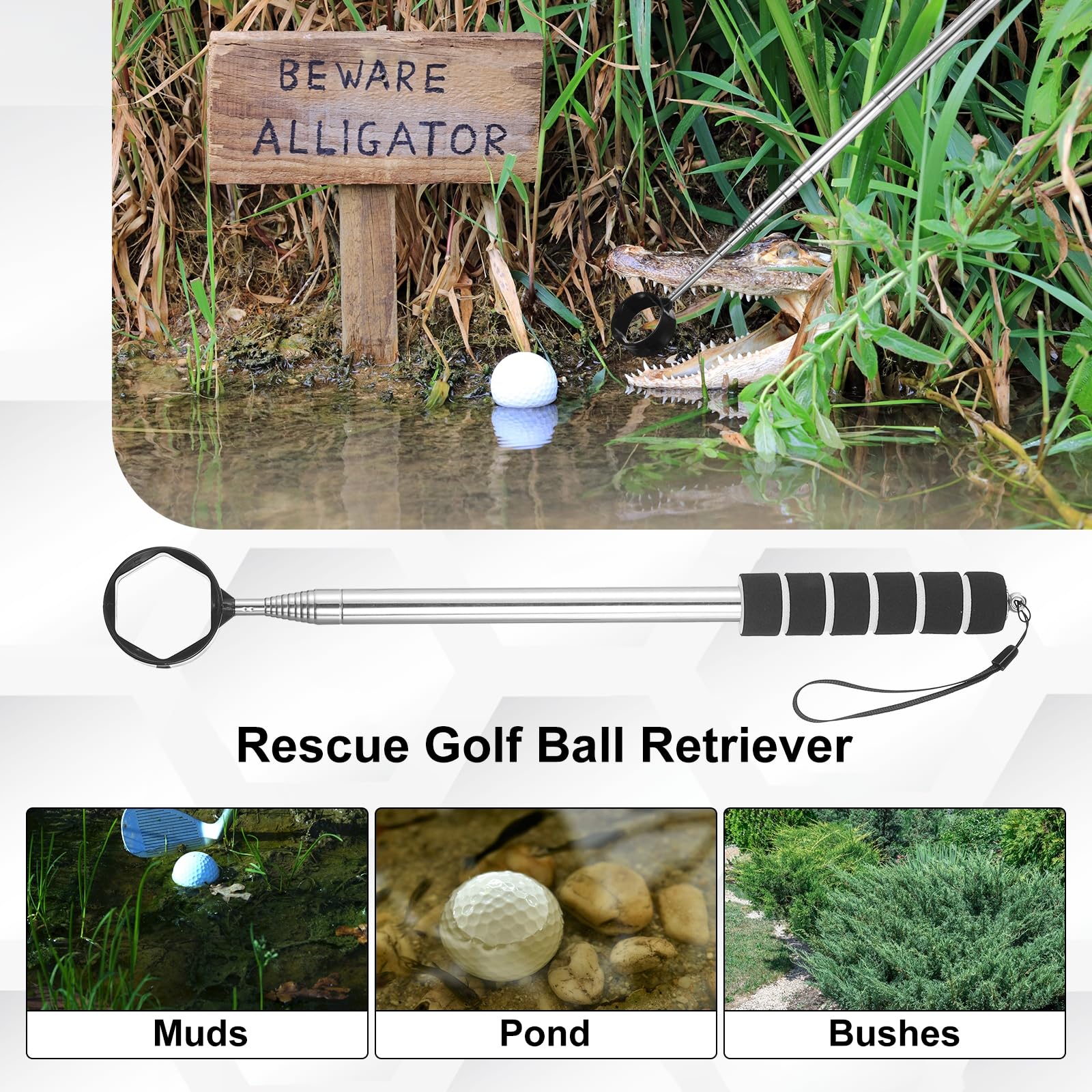 PATIKIL Recuperador de pelotas de golf telescópico con cordón para recoger pelotas de golf de agua