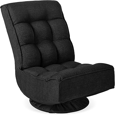 Best Choice Products Reclining Folding Floor Gaming Chair for Home, Office, Lounging, Reading w/ 360-Degree Swivel, 4 Adjustable Positions, Tufted Cushions - Black