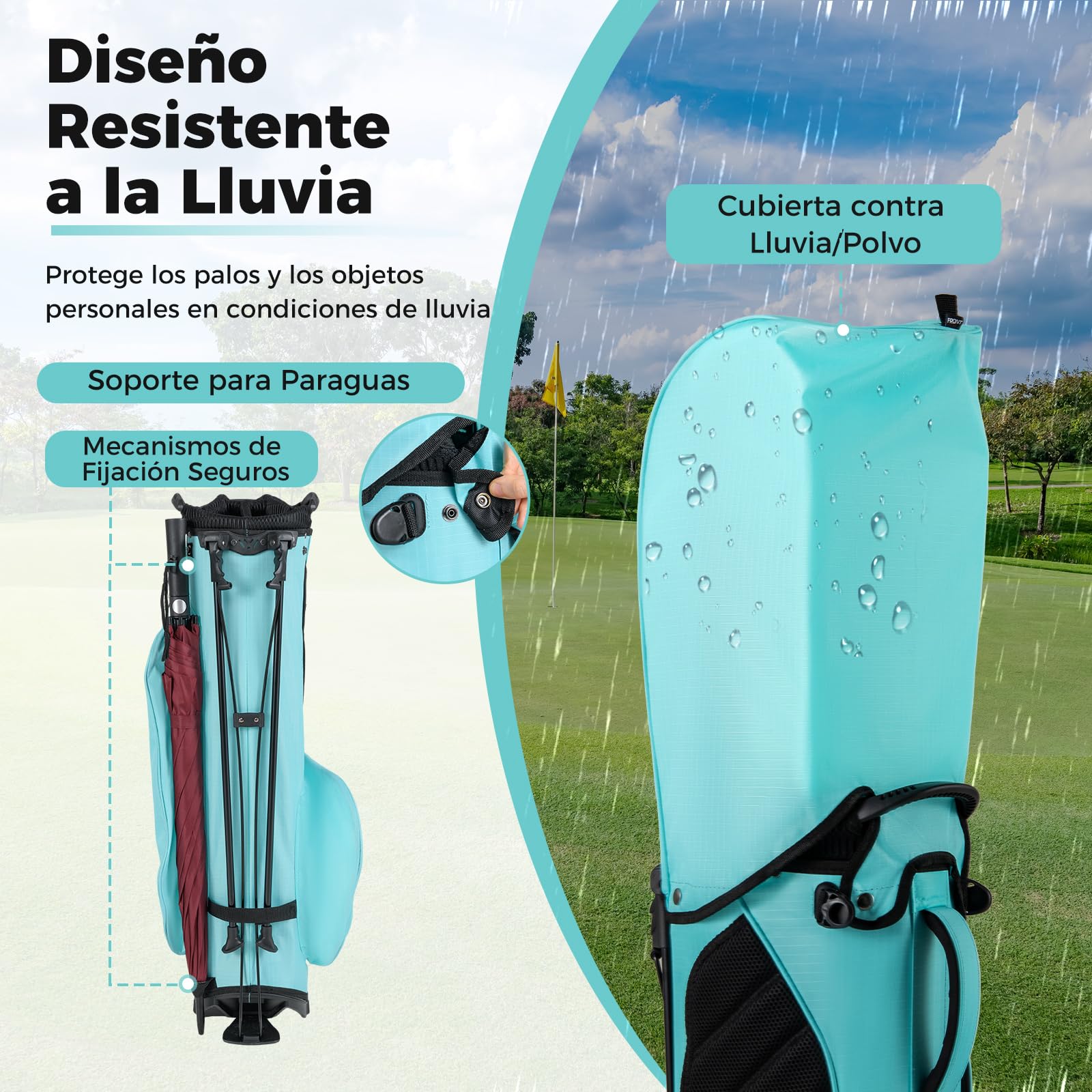 COSTWAY Bolsa Golf con Soporte, 8 Divisores, 5 Bolsillos, Correa Ajustable, Capucha Lluvia