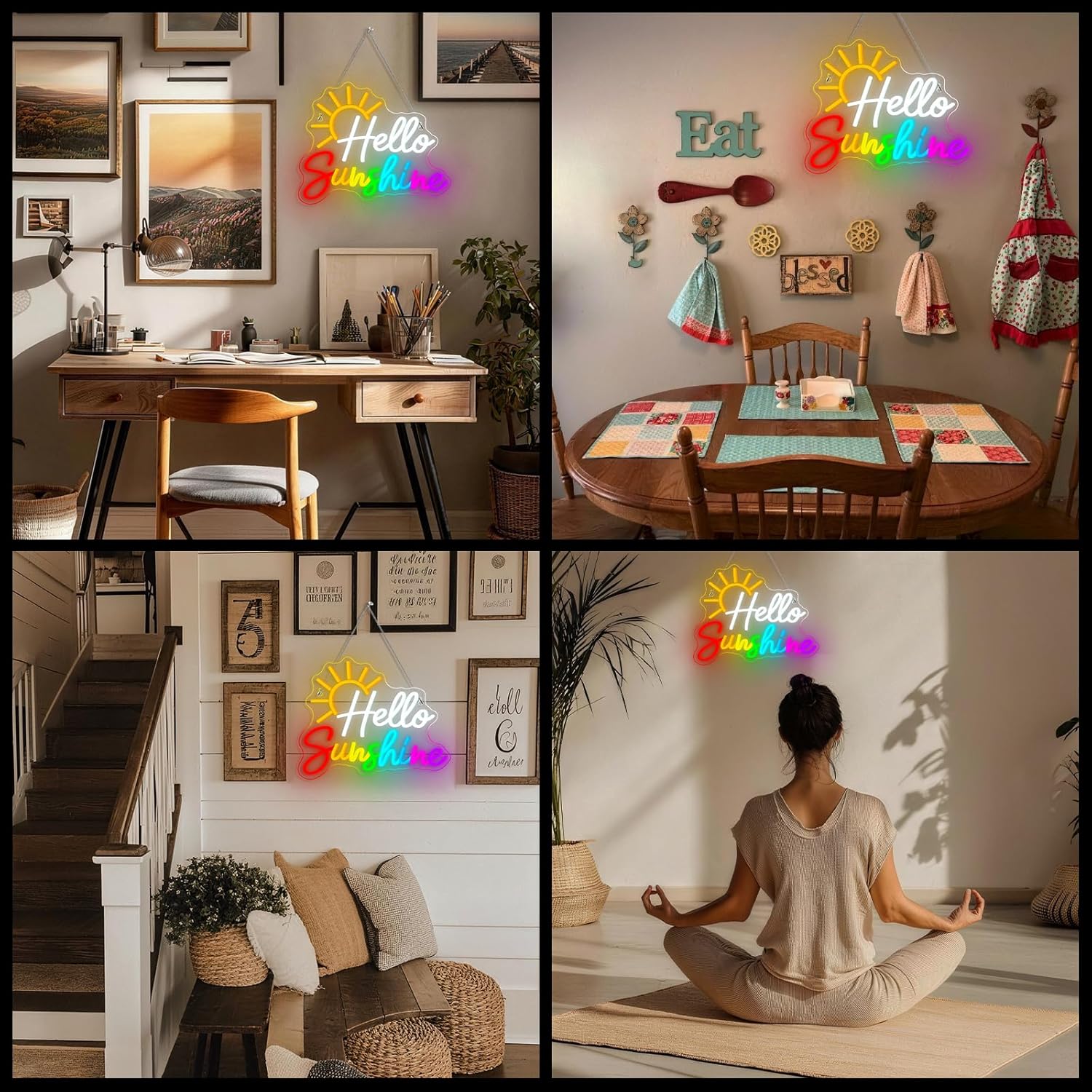 Horseneon Hello Sunshine Neon Sign Led Light Hello Sunshine Sign Dimmable Neon Signs for Classroom Funny Wall Art Light Up Signs for Wall Decor