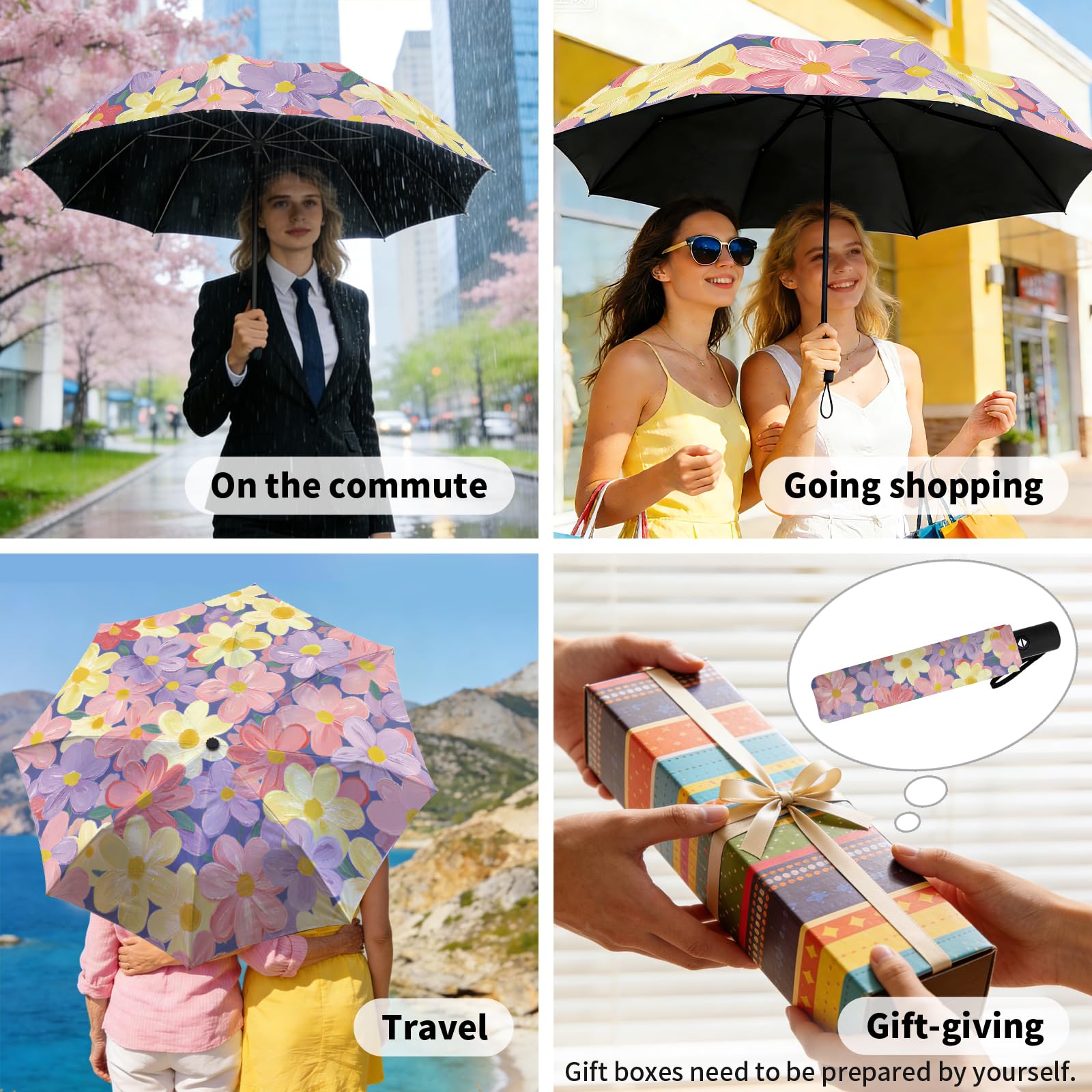 MAYJOYDIY Paraguas plegable automático portátil de viaje de 107 cm, paraguas de cierre automático para uso diario, viajes, actividades al aire libre