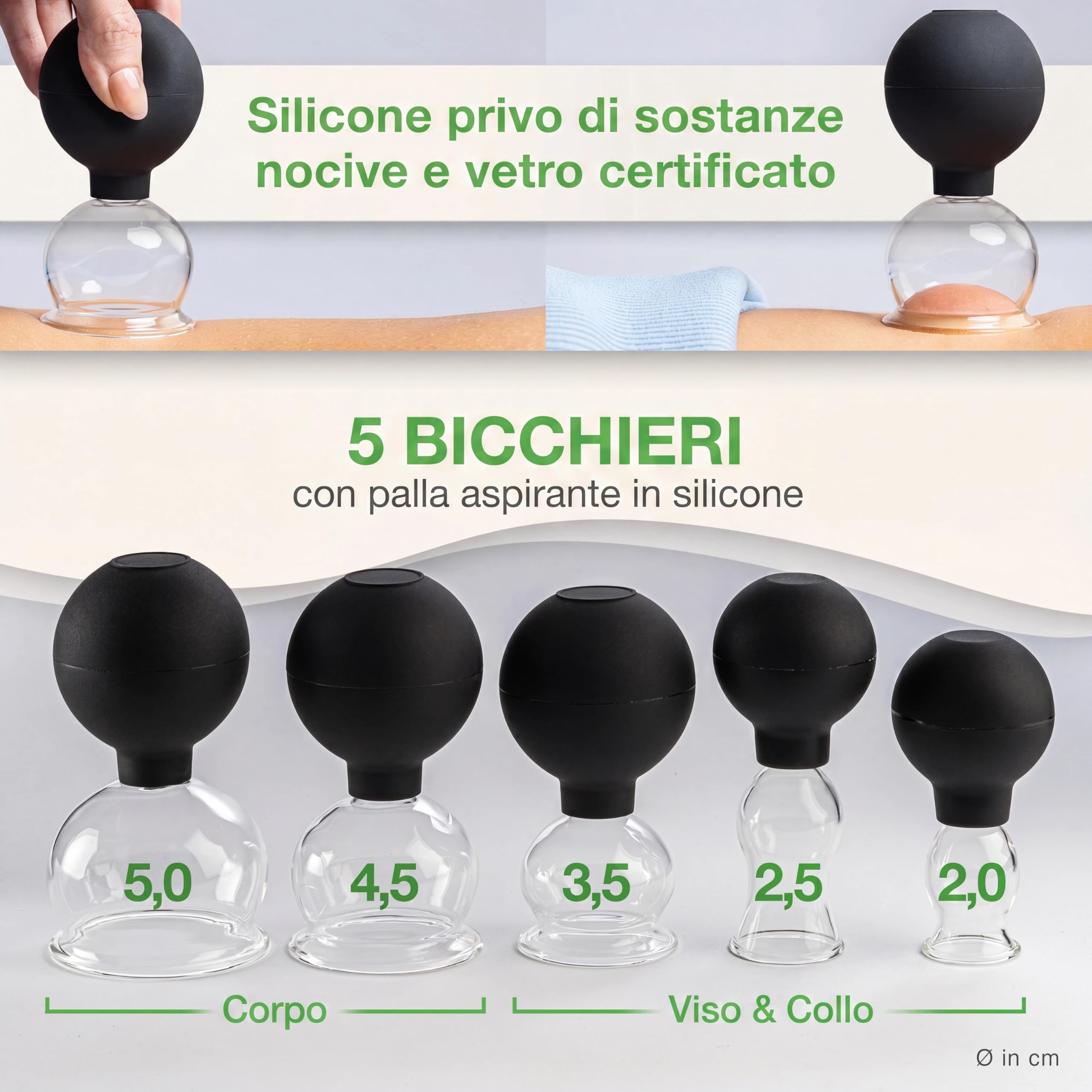 BACKLAXX® Set Coppettazione in Vetro con Ventosa e Raschietto | Coppette Massaggio Anticellulite per Corpo e Viso | Cupping Therapy con eBook e Video Corso
