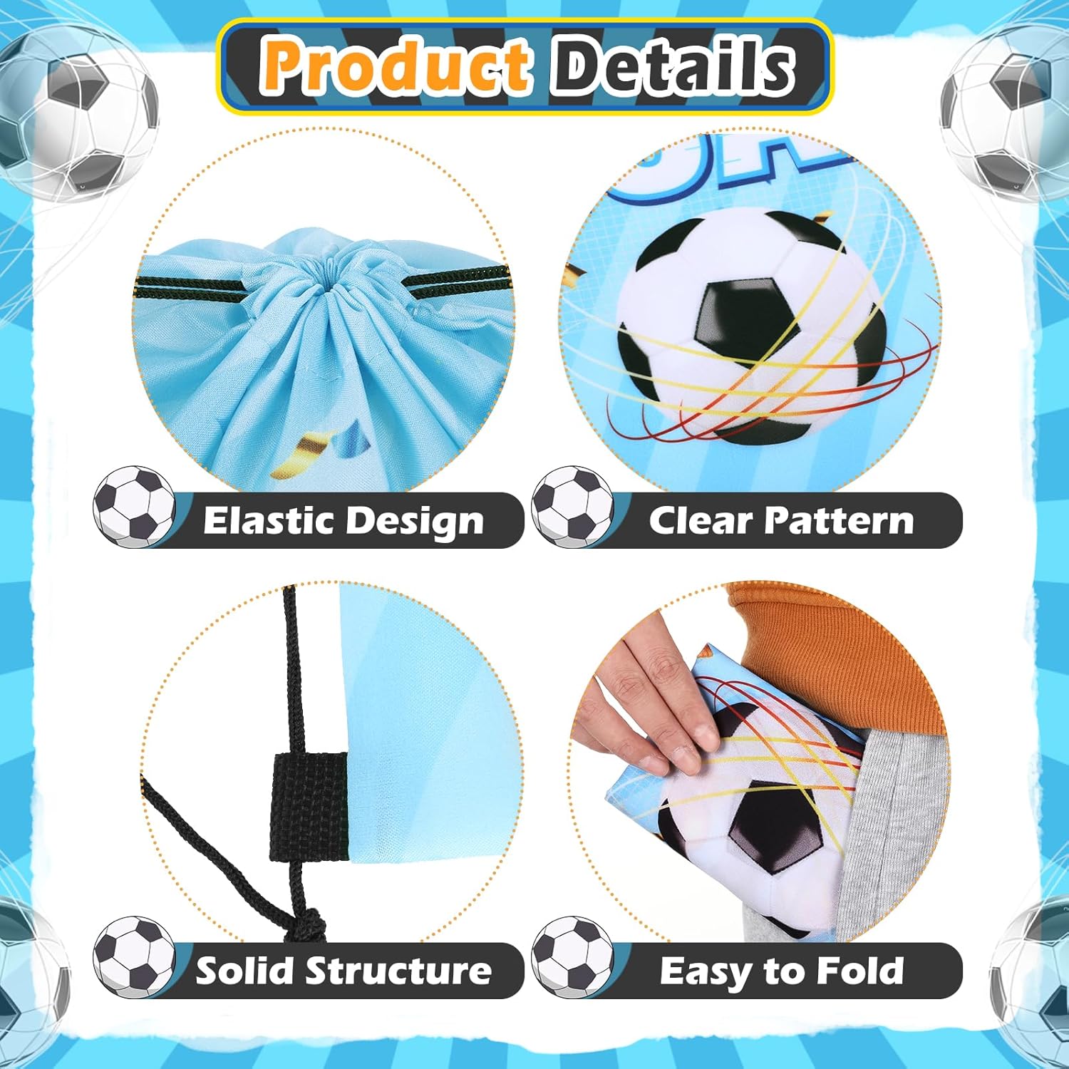 32pcs Soccer Party Favors Blue Soccer Party Decorations 16pcs Drawstring Goodie Bags 16pcs Silicone Wristband Soccer Bags for Sports Soccer Party Birthday Supplies - Image 7