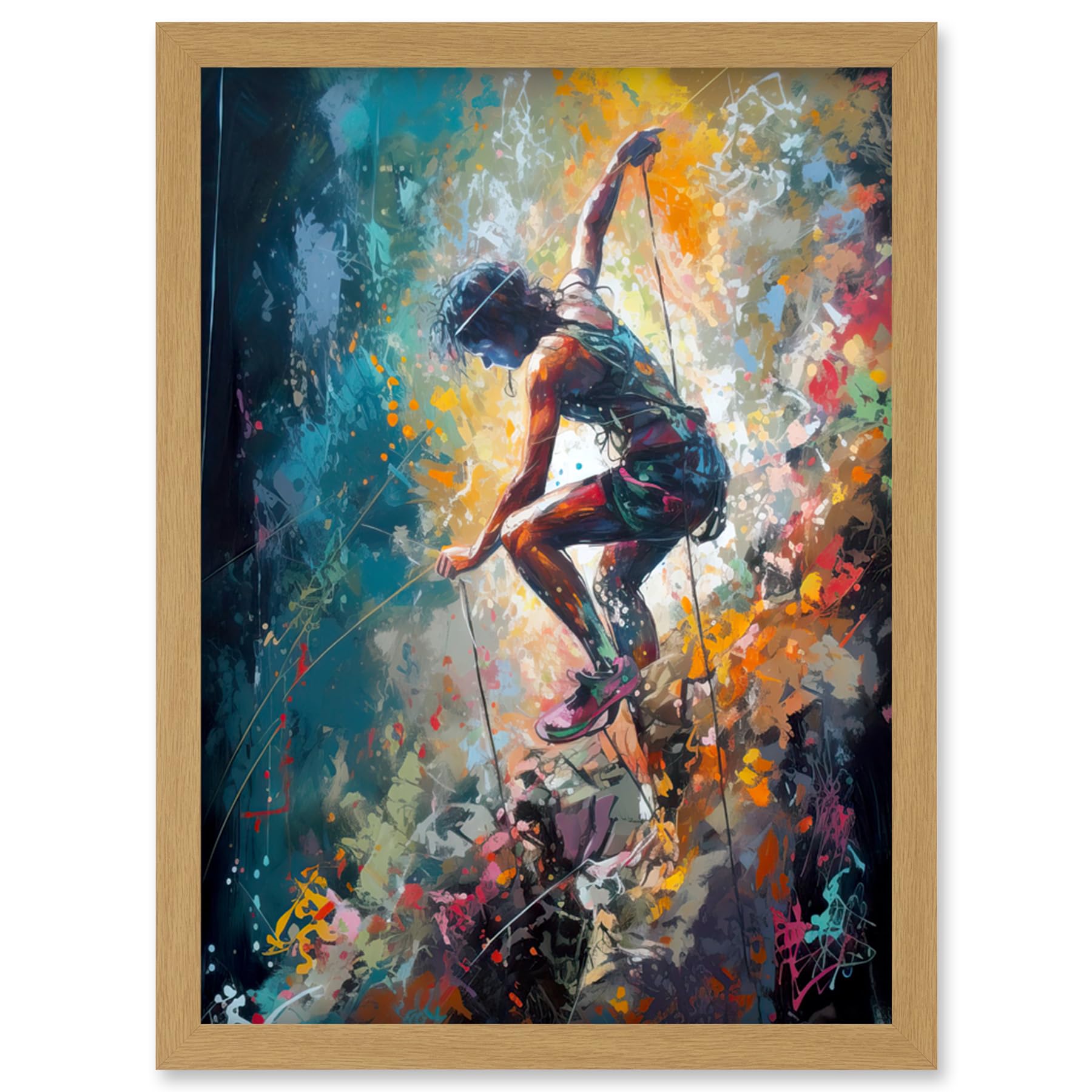 Artery8 Rock Climber Multicoloured Mountain Cliff Descent Artwork Framed Wall Art Print A4