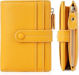 Small Wallet for Women,RFID Blocking Bifold Wallets Zipper Leather Coin Purse Credit Card Holder Wallets With ID Window(Yellow)