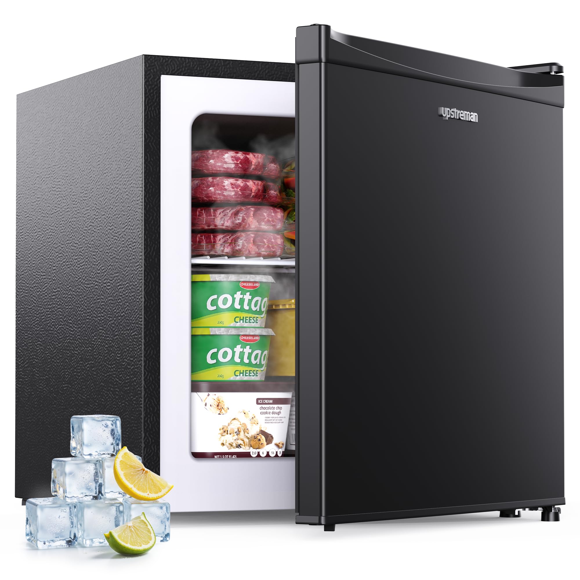 Upstreman 35L Gefrierschrank Klein, -21℃ 4 Sterne Mini Gefrierschrank,Umkehrbare Türen,Leise, Energiesparend,Reversibles Türscharnier,Tiefkühlschrank Klein,Büro, Hotel, Schwarz, UF35