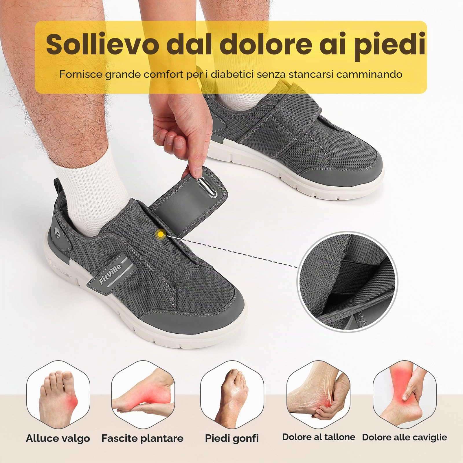 FitVille Scarpe con Strappo Uomo Extra Large per Diabetici Sneakers da Riabilitative Traspiranti Pantofole per Camminare Anziani