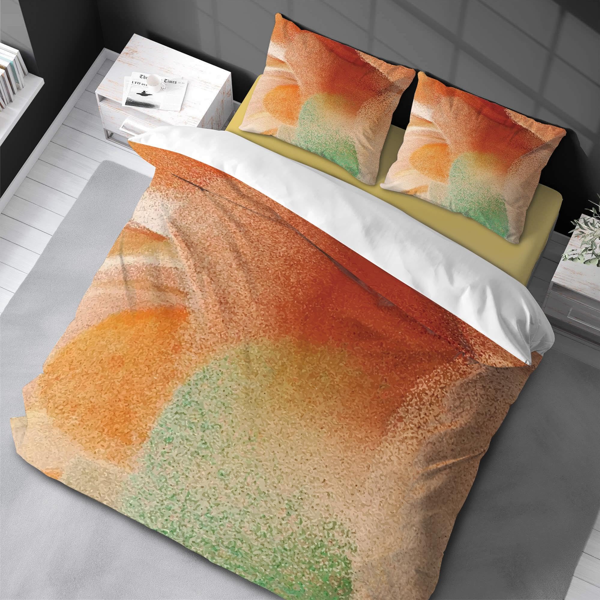 Parure de lit orange floral 200x250 cm pour chambre enfant et ado
