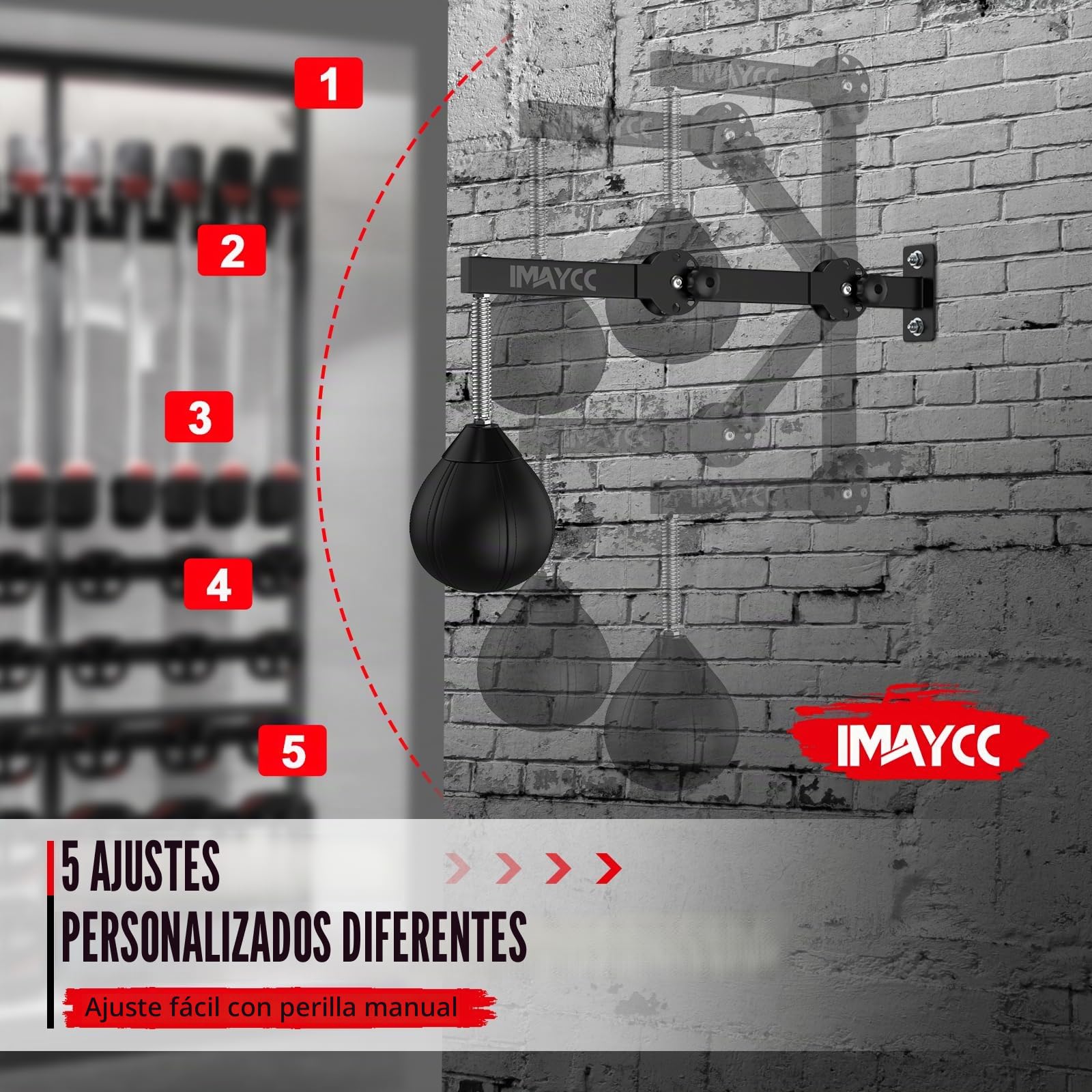IMAYCC Speed Punchingball, soporte de pared para saco de boxeo, altura ajustable y plegable, pera de boxeo, saco de boxeo colgante para niños, adolescentes y adultos, para entrenamiento en el gimnasio