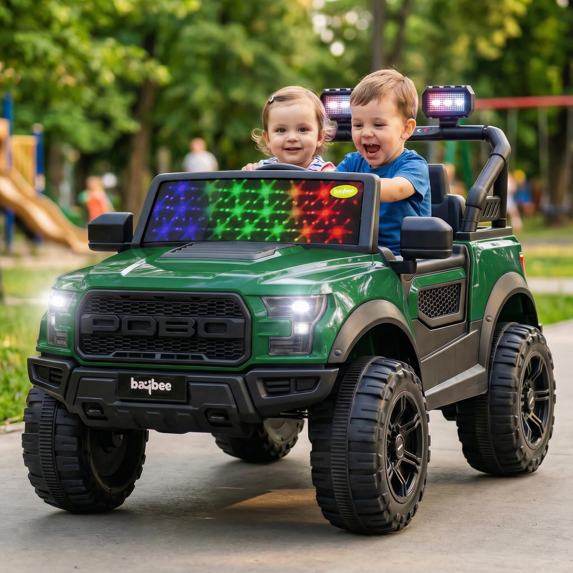 Baybee Bronco Battery Operated Jeep for Kids, Ride on Toy Kids Car with RGB Windshield Light & Music | Electric Jeep Battery Car | Baby Big Car for Kids to Drive 3 to 8 Years Boys Girls (Dark Green)-picture-11