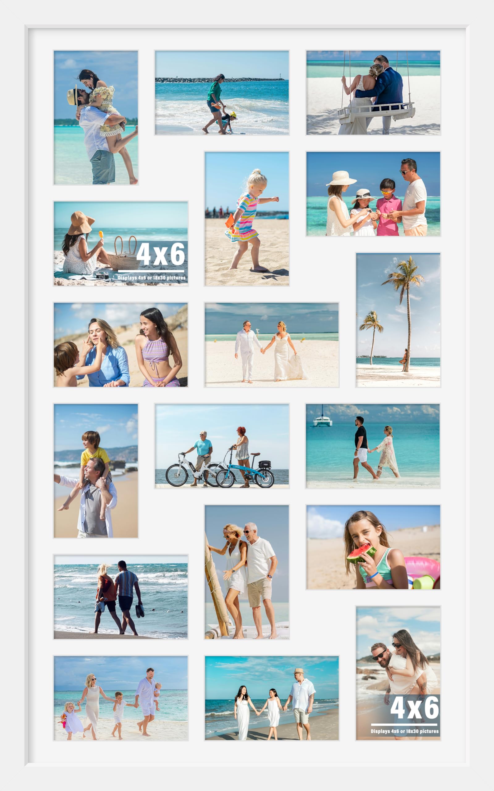 DUENPY 18x30 Picture Frame 4x6 Collage Picture Frame Displays Eighteen 4x6 inch Photos Collage Wall Decor Wall Hanging White
