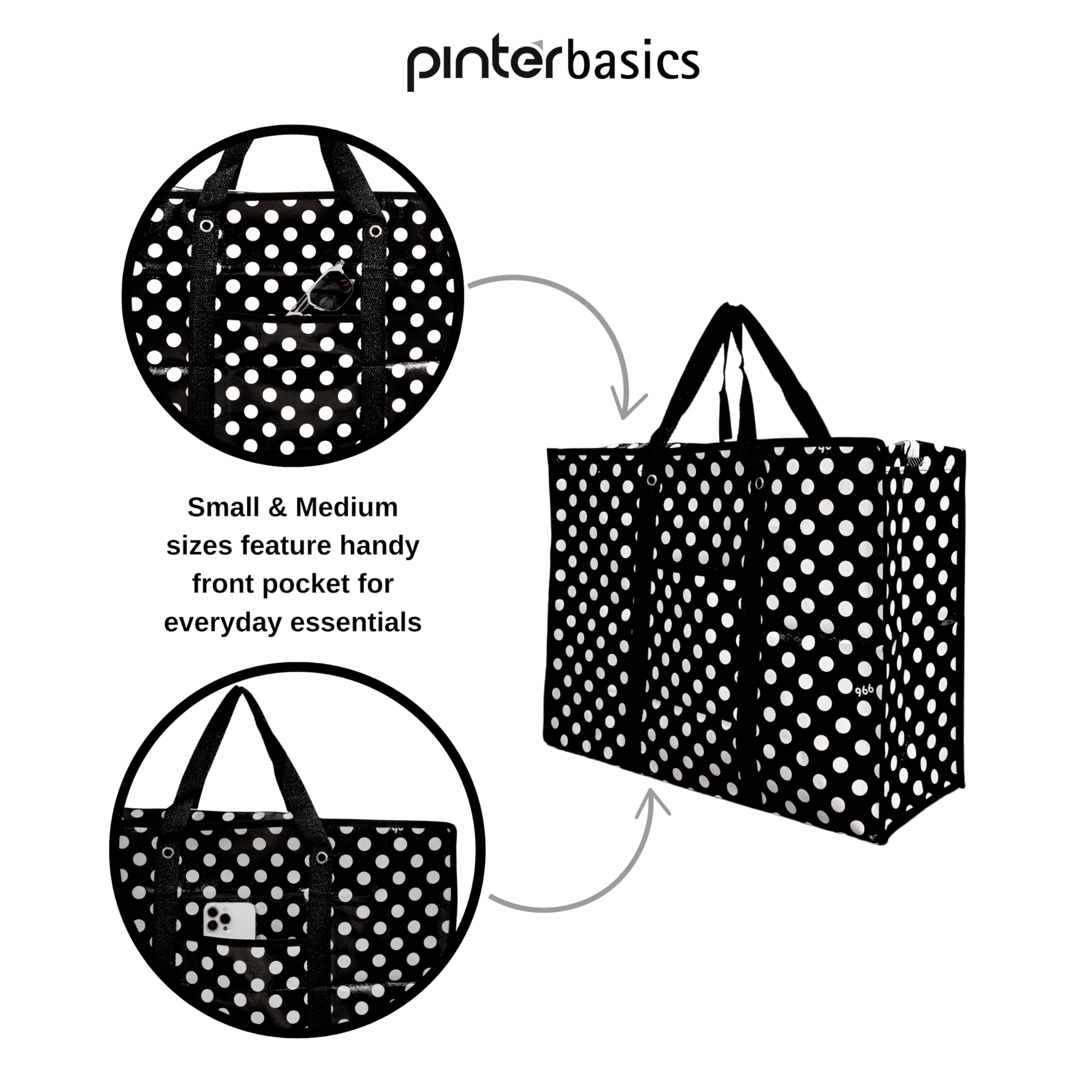 5er Pack Wäschesack Reißverschluss Einkaufstasche Aufbewahrungstasche Extra Große Einkaufstasche Polka Dot Taschen | Langlebig, Sehr Stabil Robust | Größen S-XXL | Strapazierfähig, Faltbar,