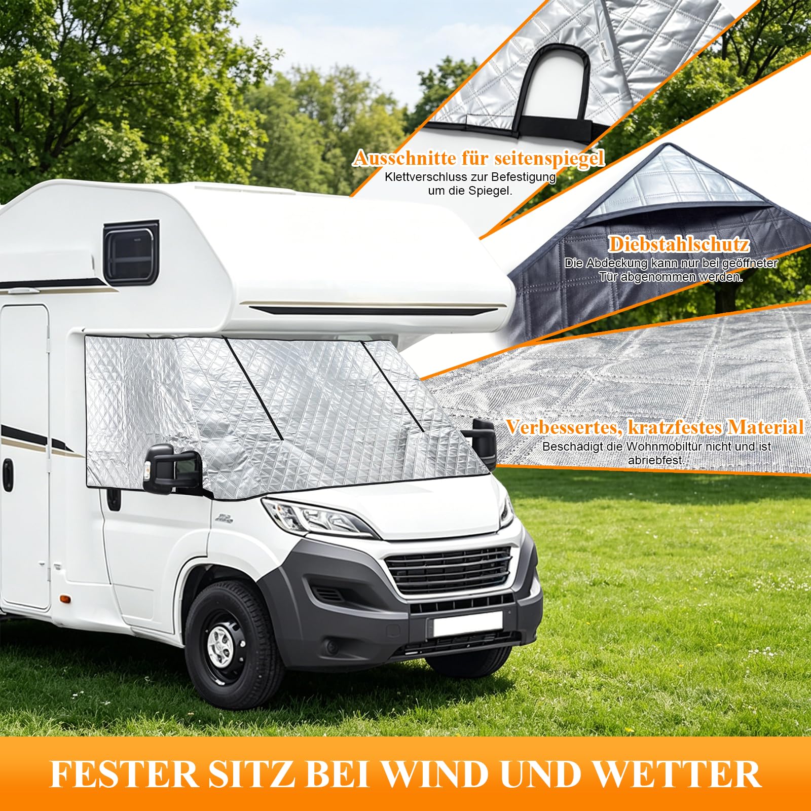 Frontscheibenabdeckung Ford Transit 2015-2025 MK8 & MK9 - Thermomatte Außen Sonnenschutz Ford Transit Wasserdicht Scheibenabdeckung für Wohnmobile und Kastenwagen