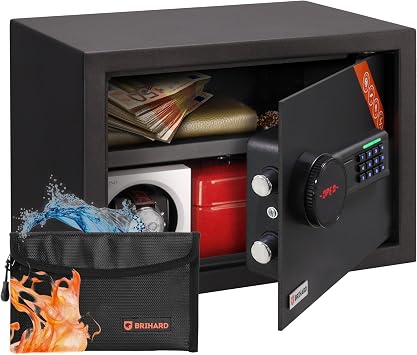 Family Electronic LCD Safe 25x35x25cm with Fireproof Money Bag, Home Safety Box 20L with Digital Keypad Lock & LCD Screen, Lockable Safe with Code and Removable Shelf for Documents A4, Money