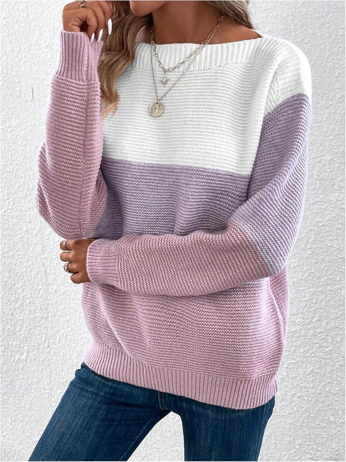 Verdusa Women's Cozy Color Block Pullover Sweaters Old Money Boat Neck Knit Tops - Image 5