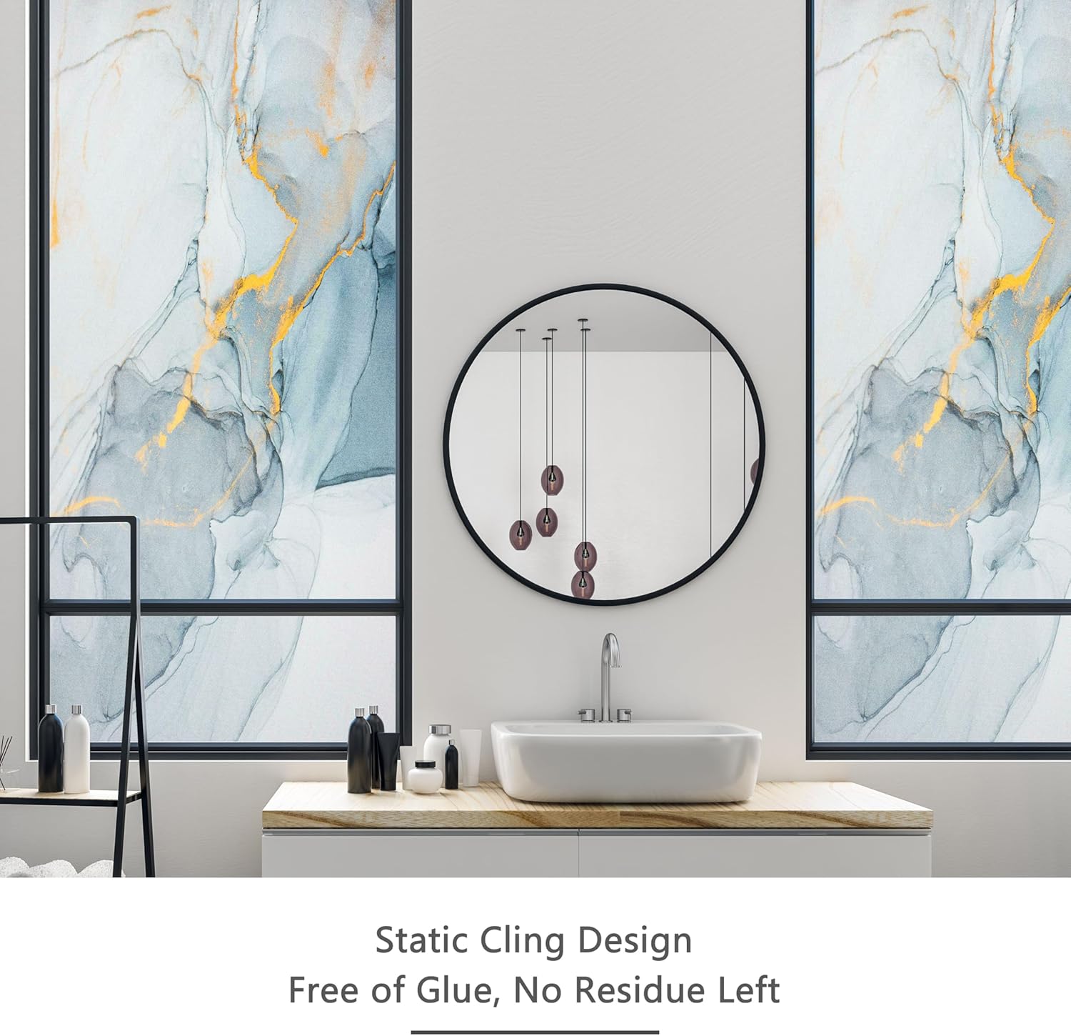 Marble Texture Privacy Window Film Electrostatic Adsorption Stained Window Film Covered Glass Sticker for Bathroom Living Room Glass Film (Marble Texture, 35.4" x 78.6" (90 x 200 cm))