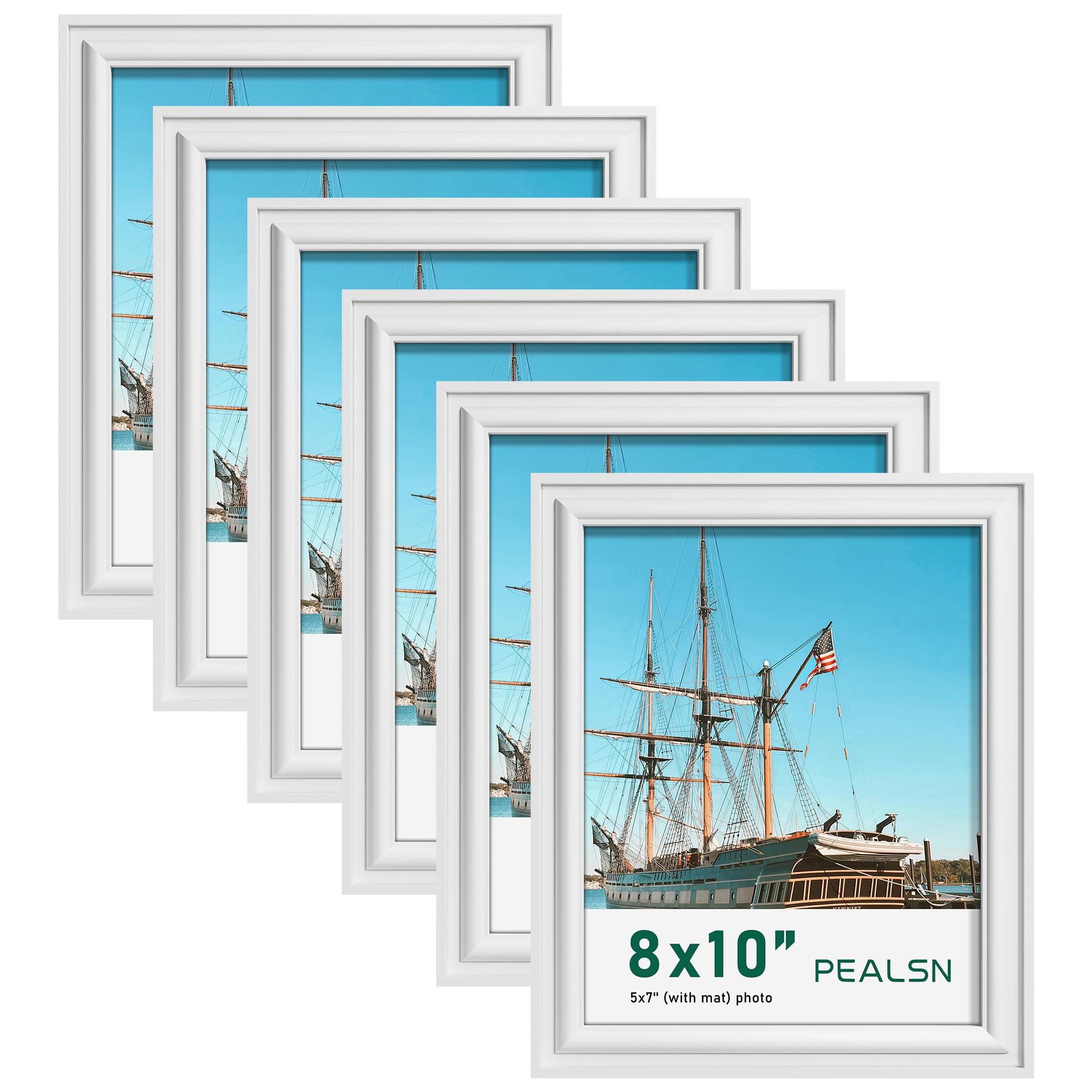 PEALSN 8x10 Picture Frame Set of 6 White Woodgrain