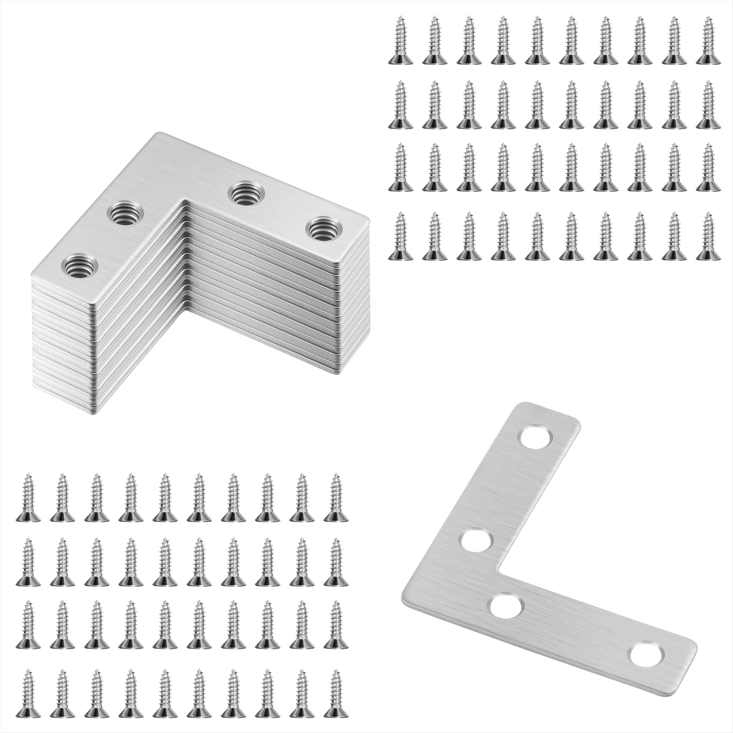 Corner Brace Flat L Shape Angle Brackets Stainless Steel 50x50mm Plates Corner Bracket with Screws for Wood Furniture Shelve Window Cabinet Fixing Repairing 20pcs