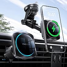 CHGeek for 15W Magsafe Car Mount Charger, Wireless Car Charger Magnetic Car Phone Holder Mount Fit iPhone 16 15 14 13 Magsafe Case, Vent/Windshield/Dash Phone Mount Holder Fast Cooling Charger