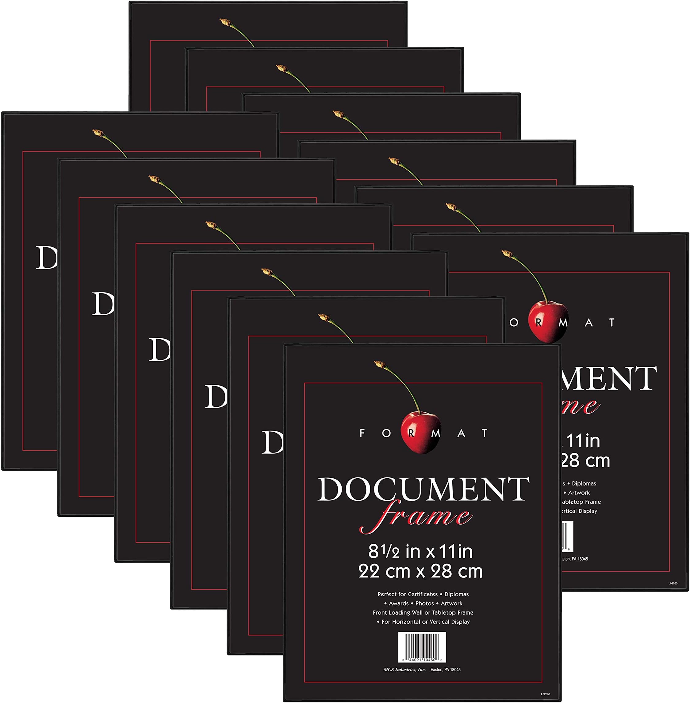 MCS Format 8.5x11 Diploma Frame, Black Picture Frame Wall Hanging or Tabletop Easel for Documents, Awards & Certificates (12-Pack)
