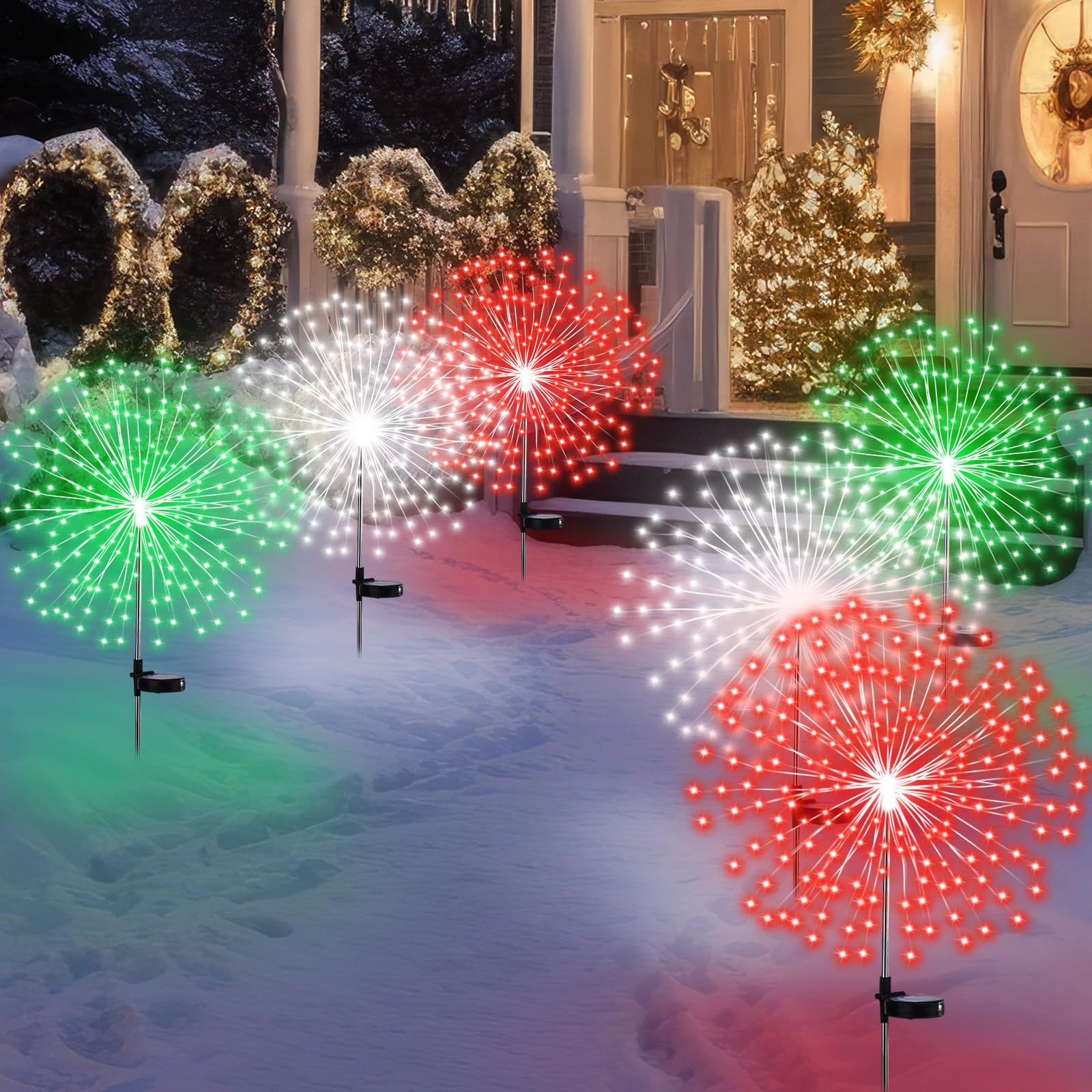 Tujoe Lot de 6 lampes solaires sur piquet de Noël 180 LED 8 modes - Étanches - Décoration d'extérieur pour jardin, terrasse, cour, allée, pelouse, décoration de Noël (rouge, vert, blanc)