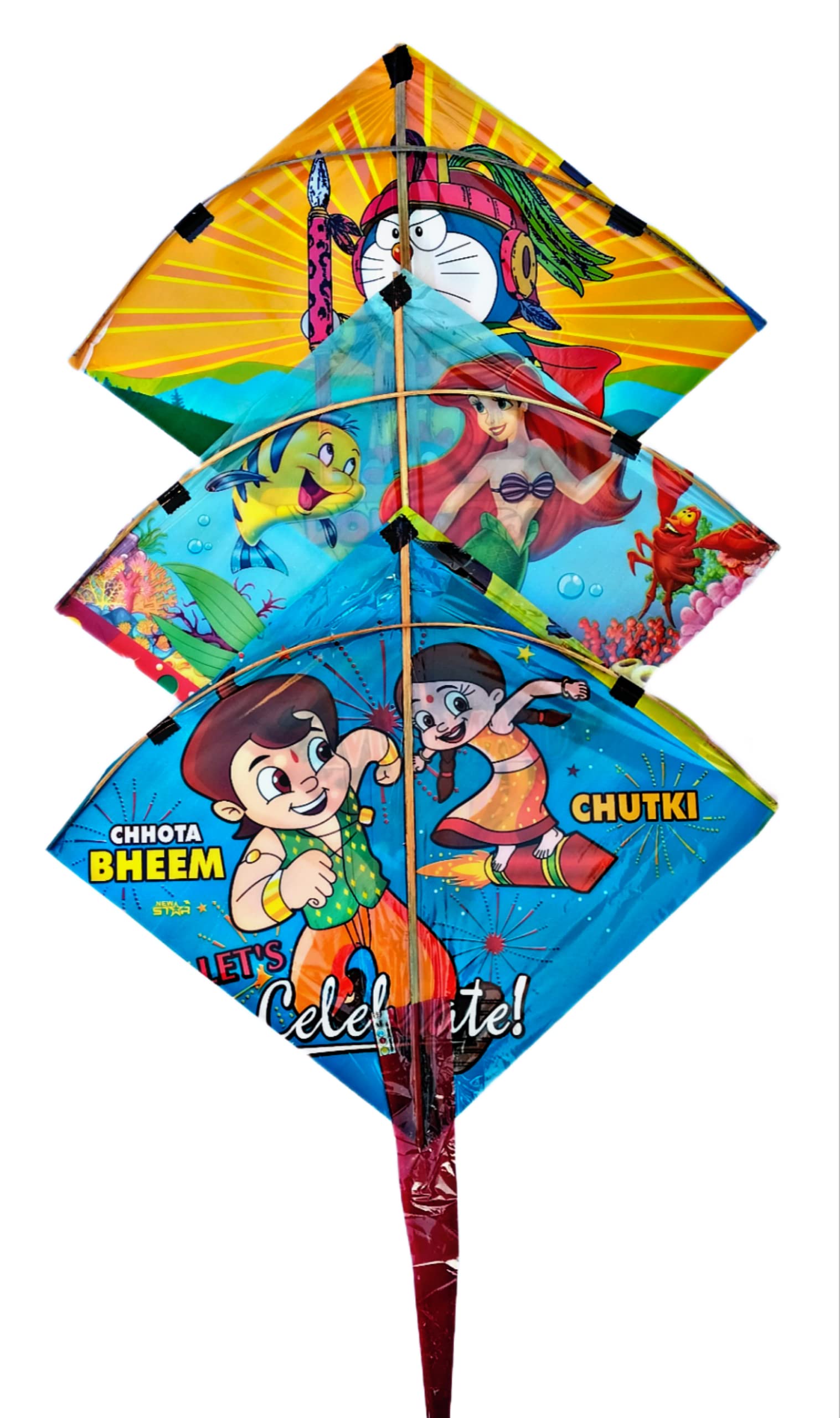 Ruhani Toys & Gift Gallery Plastic Cartoon Character Kites for Decoration & Flying Assorted Colours ( Pack of 10, 20, 25, 35, 45, Pack of 20, 15*15 Inch, Multicolored)