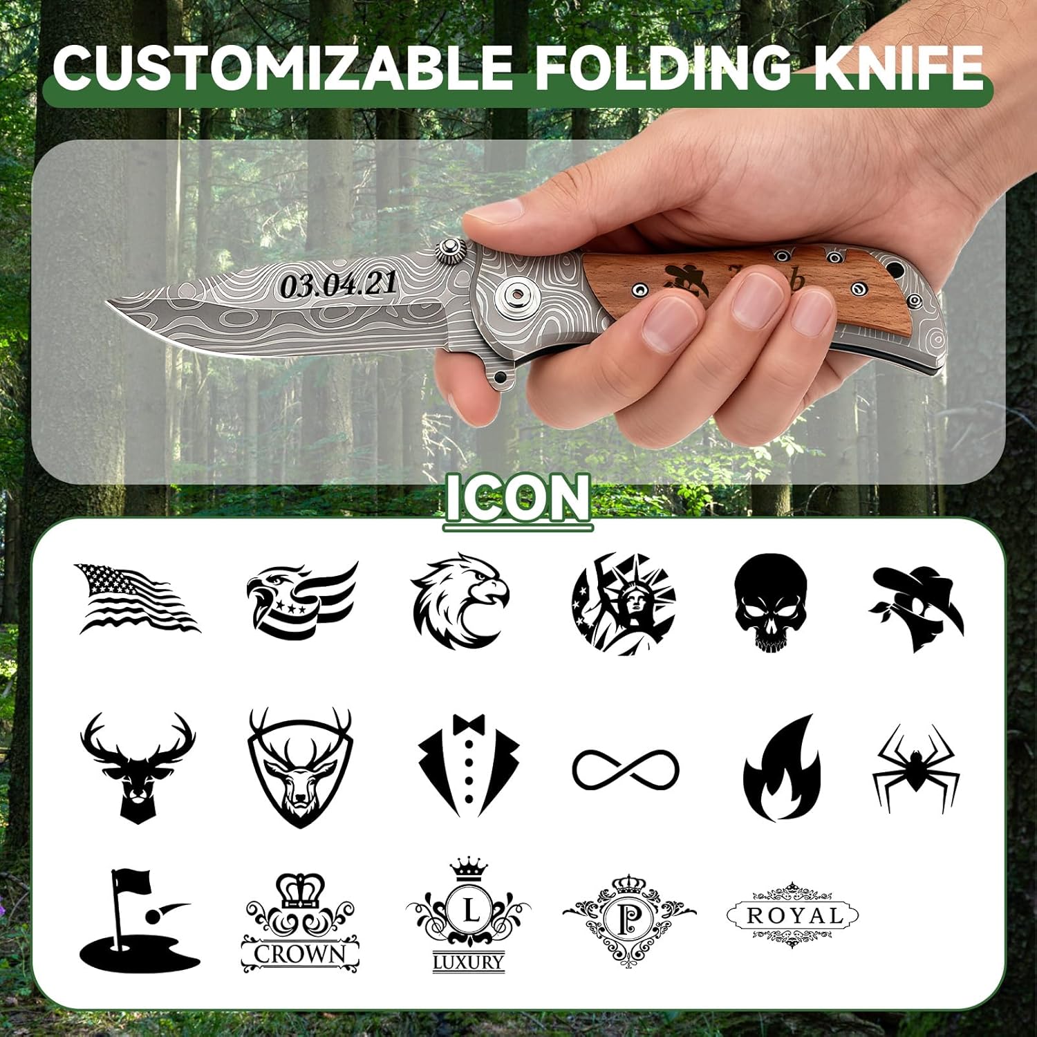 Custom Pocket Knife - Personalized Knife for Men, Customizable Wooden Box Gifts with Name, for Husband, Dad, Boyfriend, Birthday, Christmas, Anniversary, Father's Day(Style2)